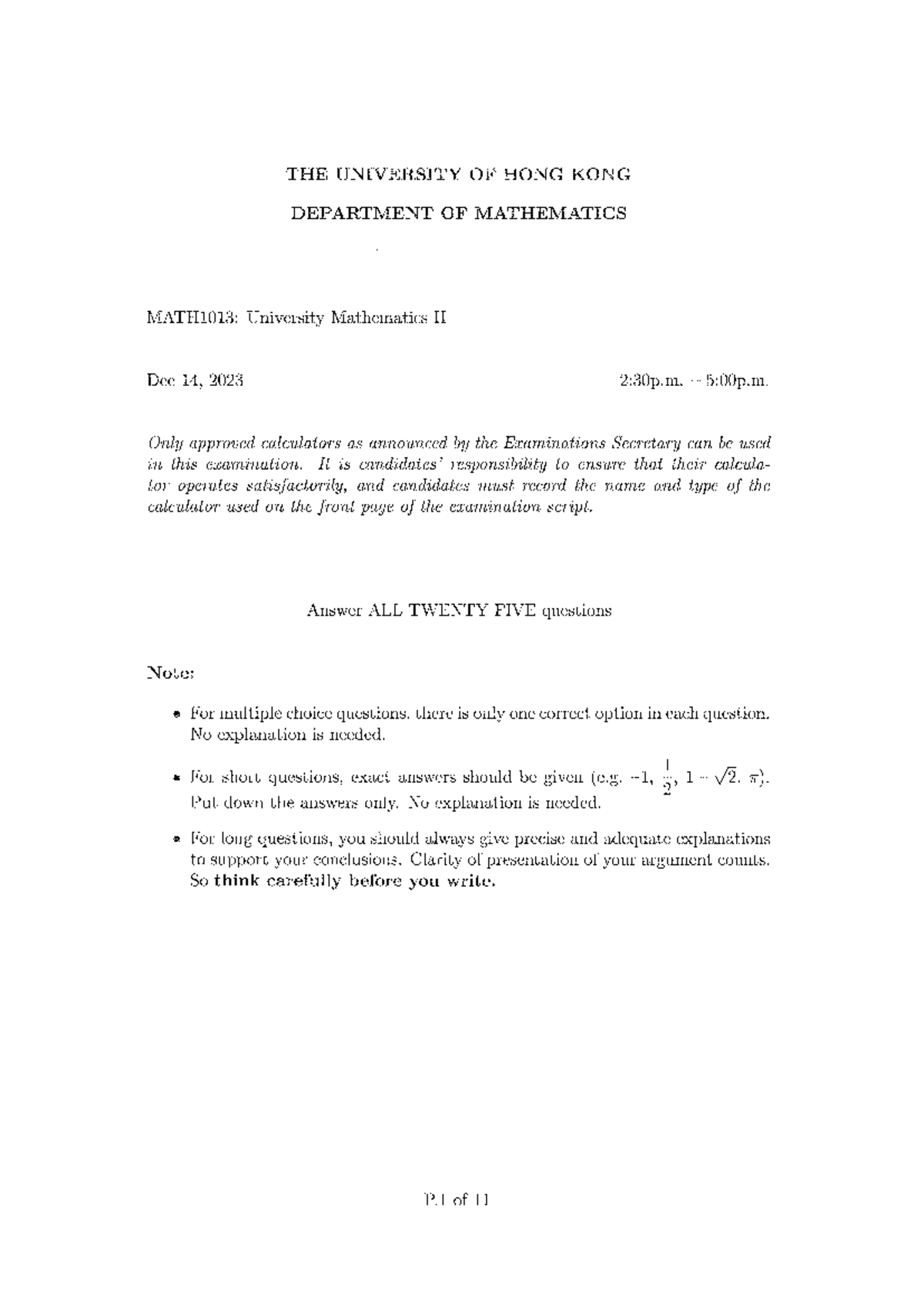 MATH1013: University Mathematics Final Exam Guide - Dec 2023 - Studocu
