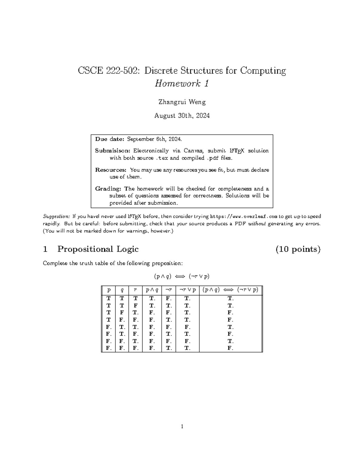 CSCE222 Homework 1 - Discrete Structures Solutions & Guidelines - Studocu