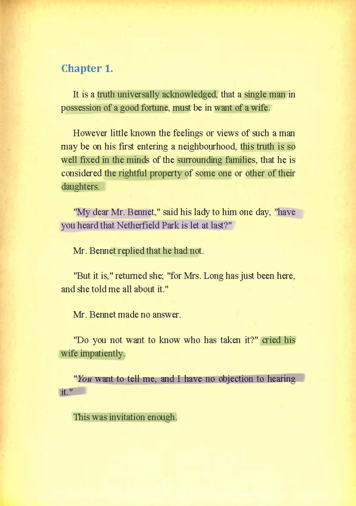 Pride and Prejudice: Chapter 1 & 2 Summary Notes - Studocu