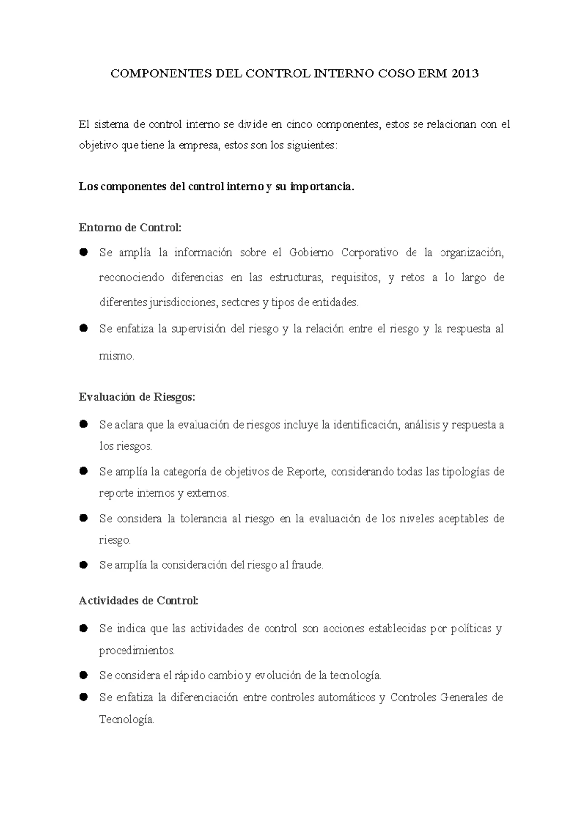 Componentes DEL Control Interno COSO ERM 2013 - COMPONENTES DEL CONTROL ...