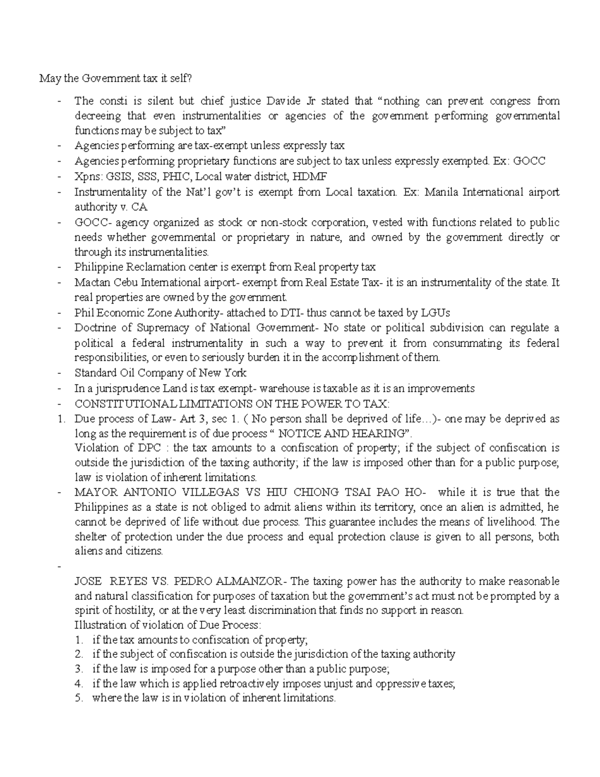 Taxation Principles Notes: Government's Powers & Limitations - Studocu