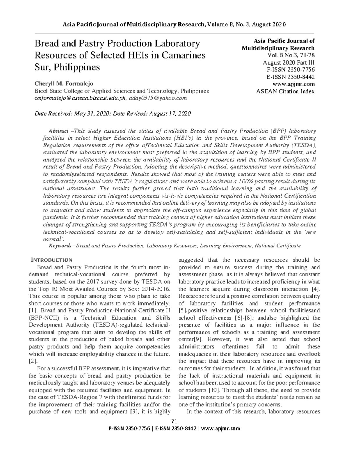 BPP - Evaluating Laboratory Resources in Bread & Pastry Production ...