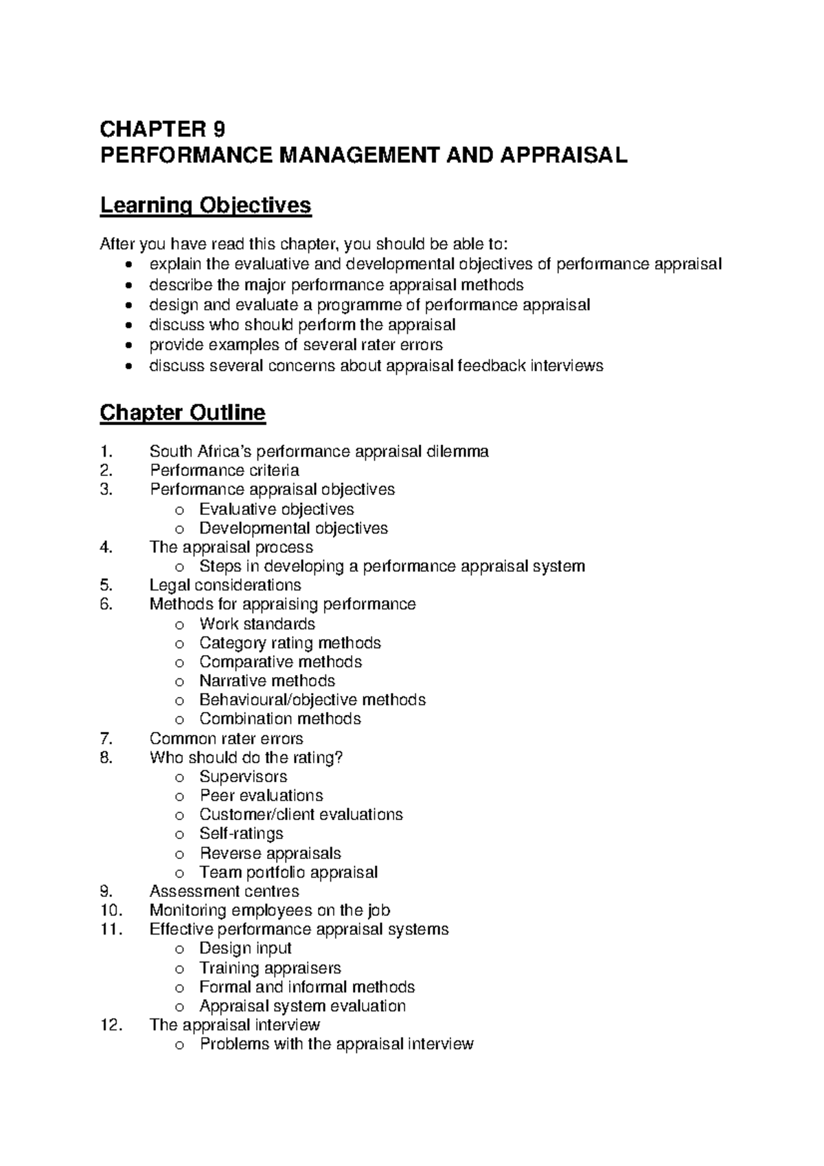 Performance Management and Appraisal Insights: Chapter 9 Overview - Studocu