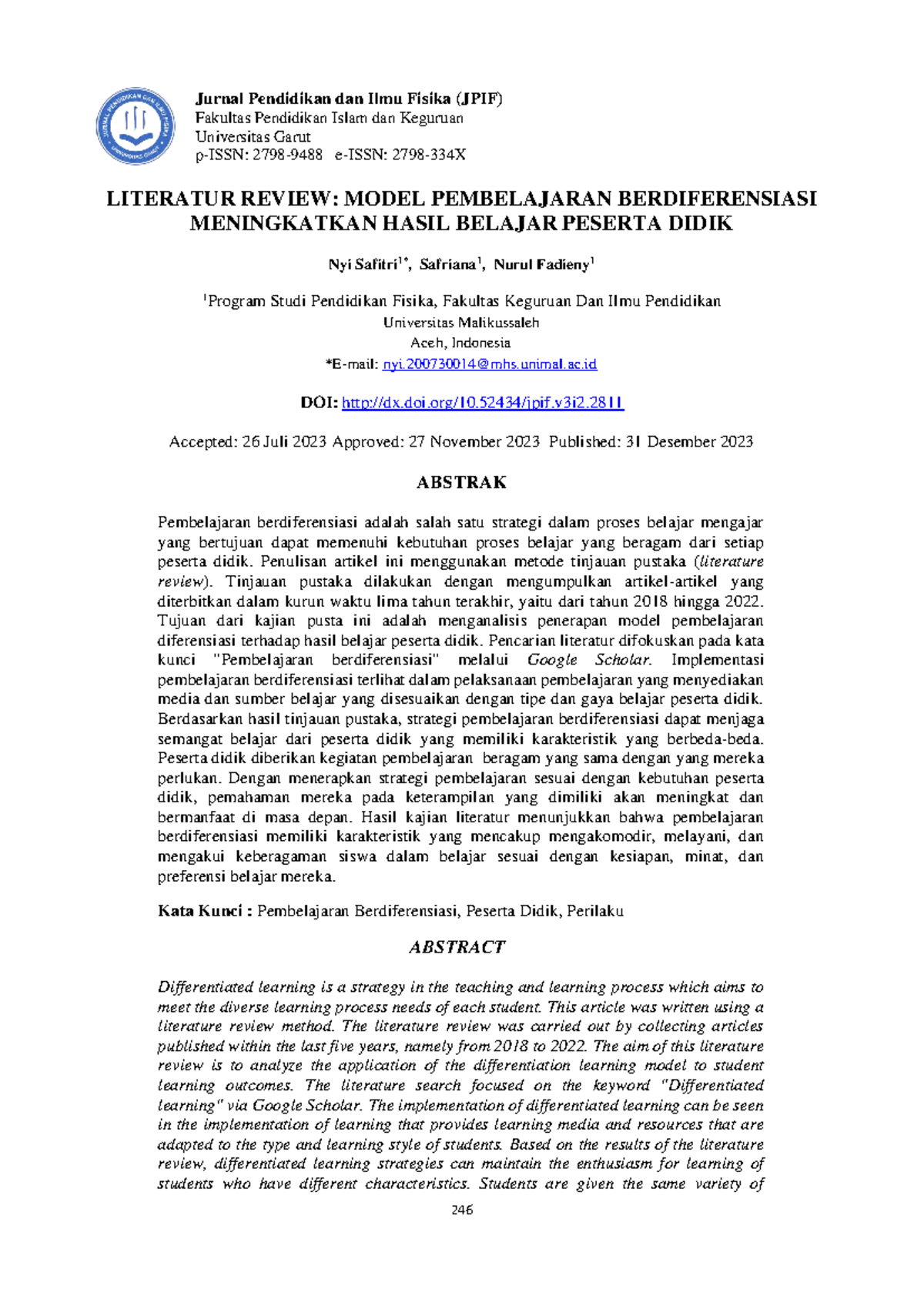 Literature Review: Differentiated Learning Model to Enhance Student ...