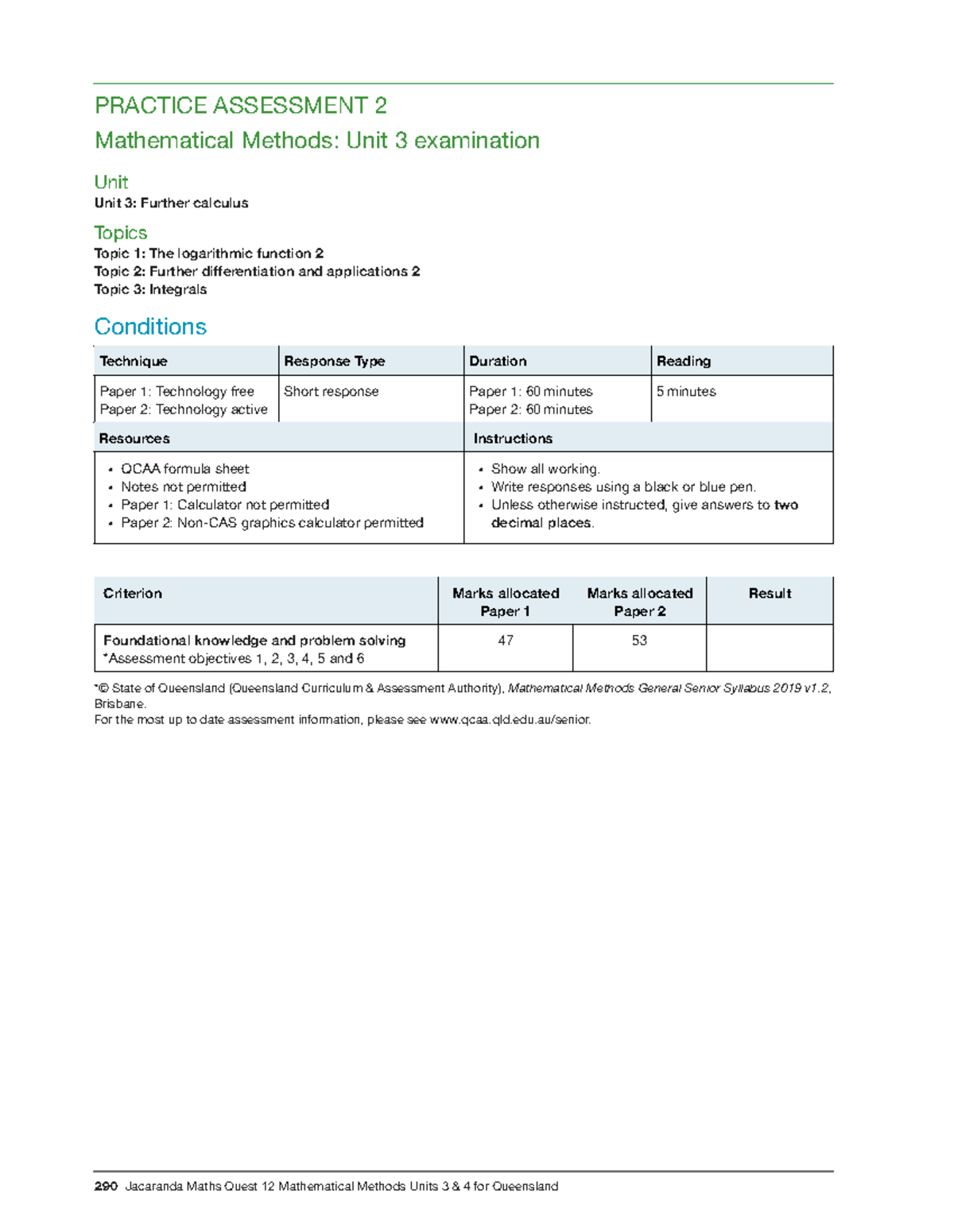 Mathematical Methods (MM) Unit 3: Exam Practice Assessment 2 Guide ...