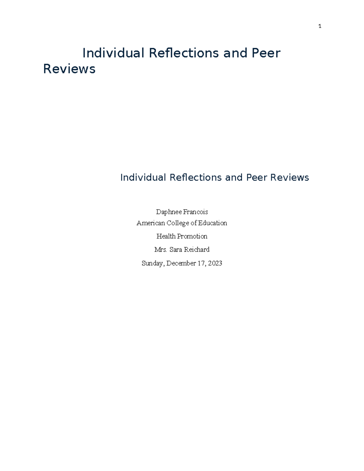 Health Promotion 1: Reflections & Peer Reviews on Diabetes Project ...