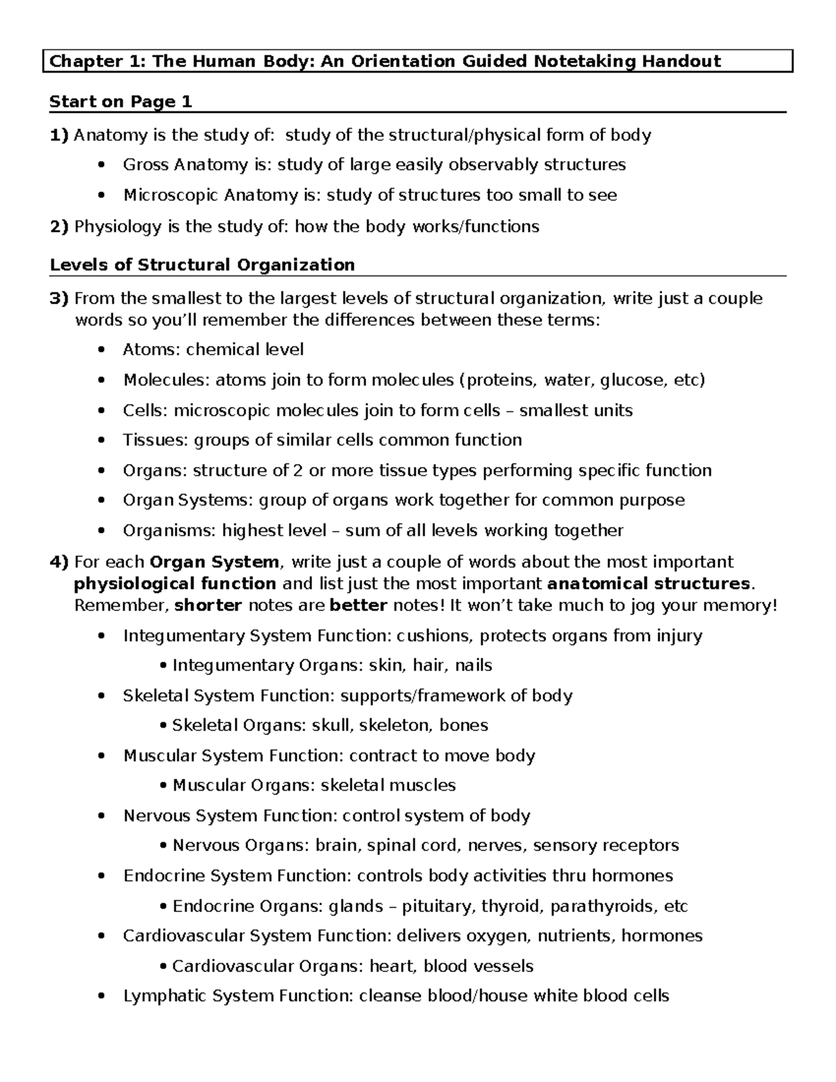 ANAT Week 2 Ch 1 - Human Body Orientation Lecture Notes - Studocu