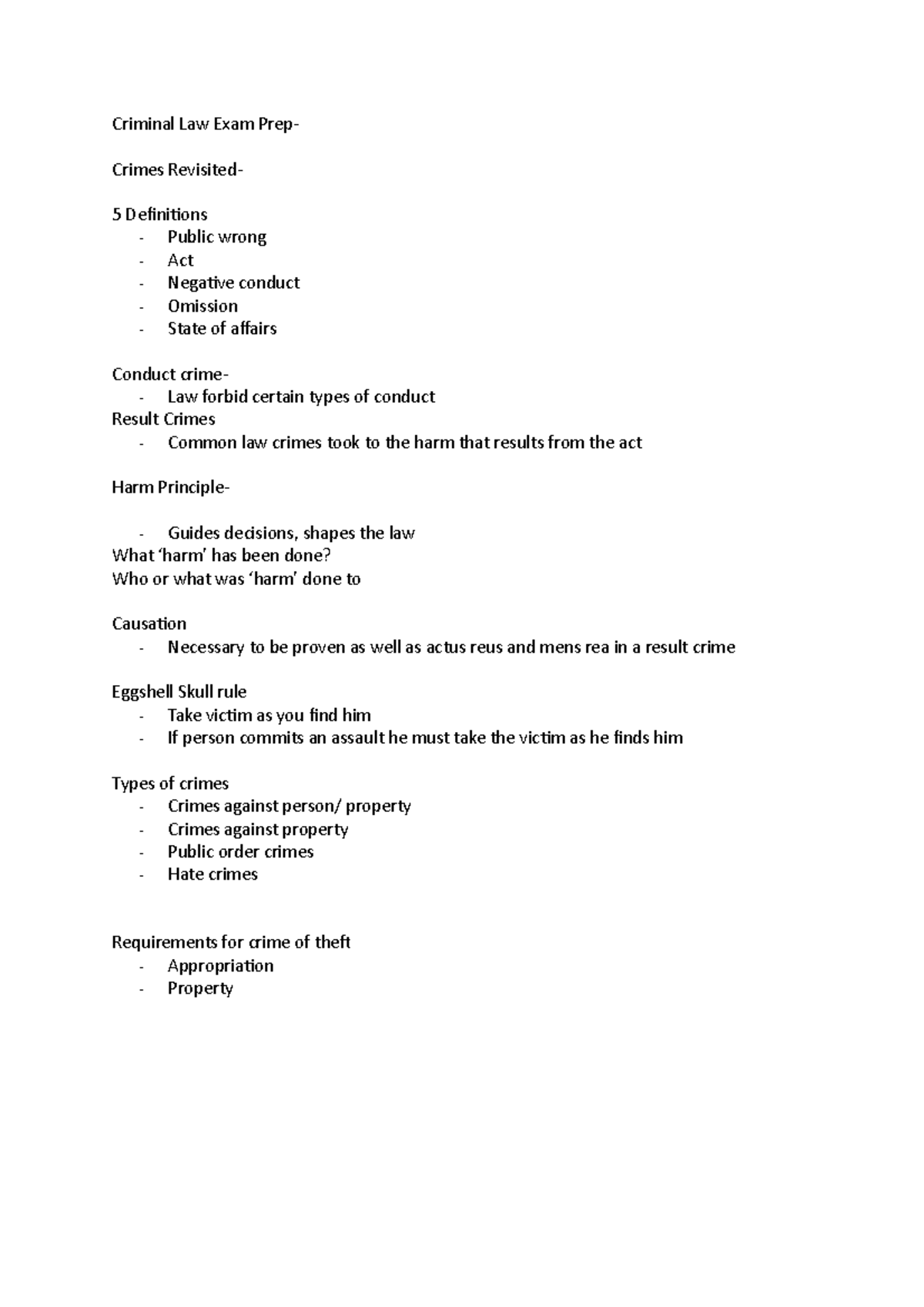 Criminal Law 101 - Exam Prep Notes and Key Case Summaries - Studocu