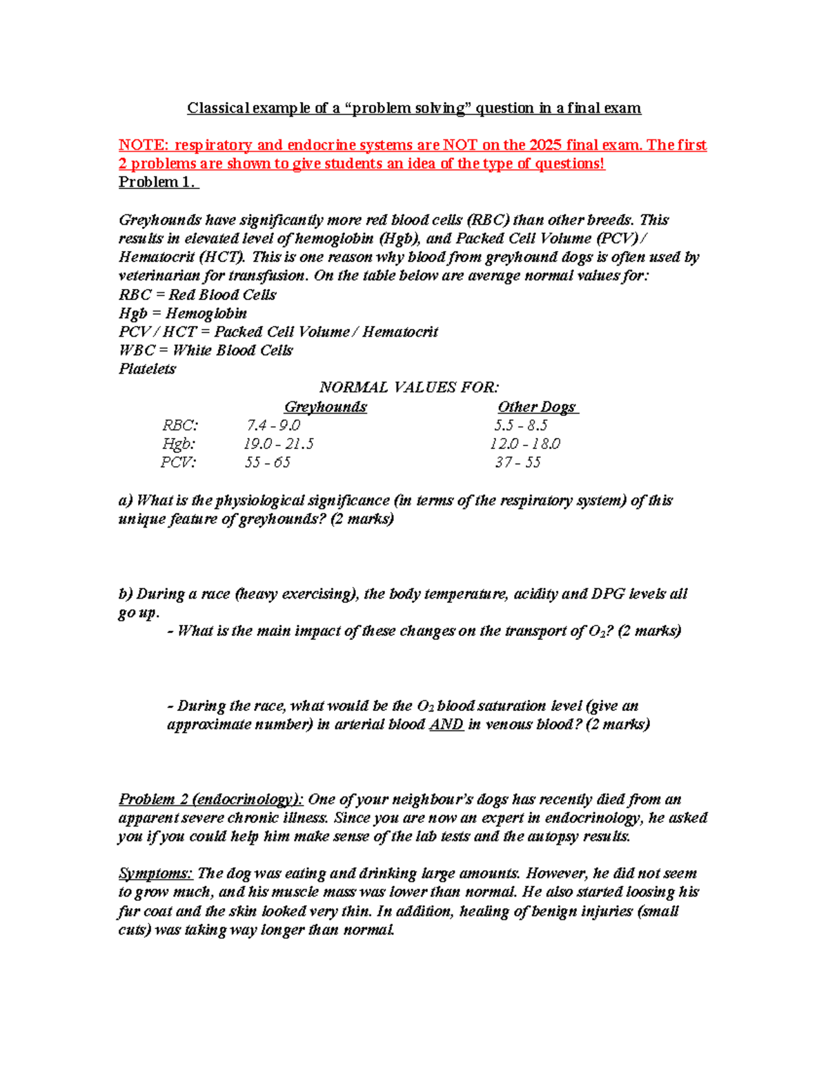 Classical Problem Solving in Veterinary Physiology - 2025 Final Exam ...