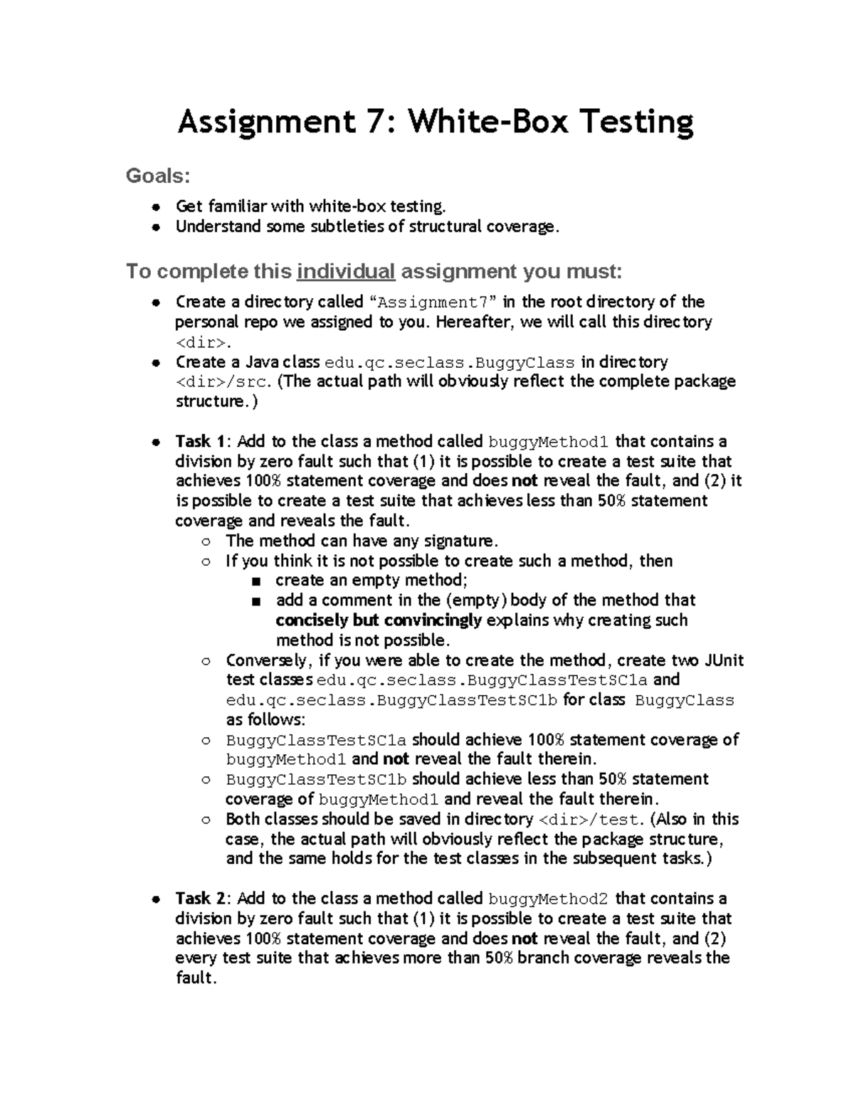 Assignment 7 - Exploring White-Box Testing Concepts and Methods - Studocu