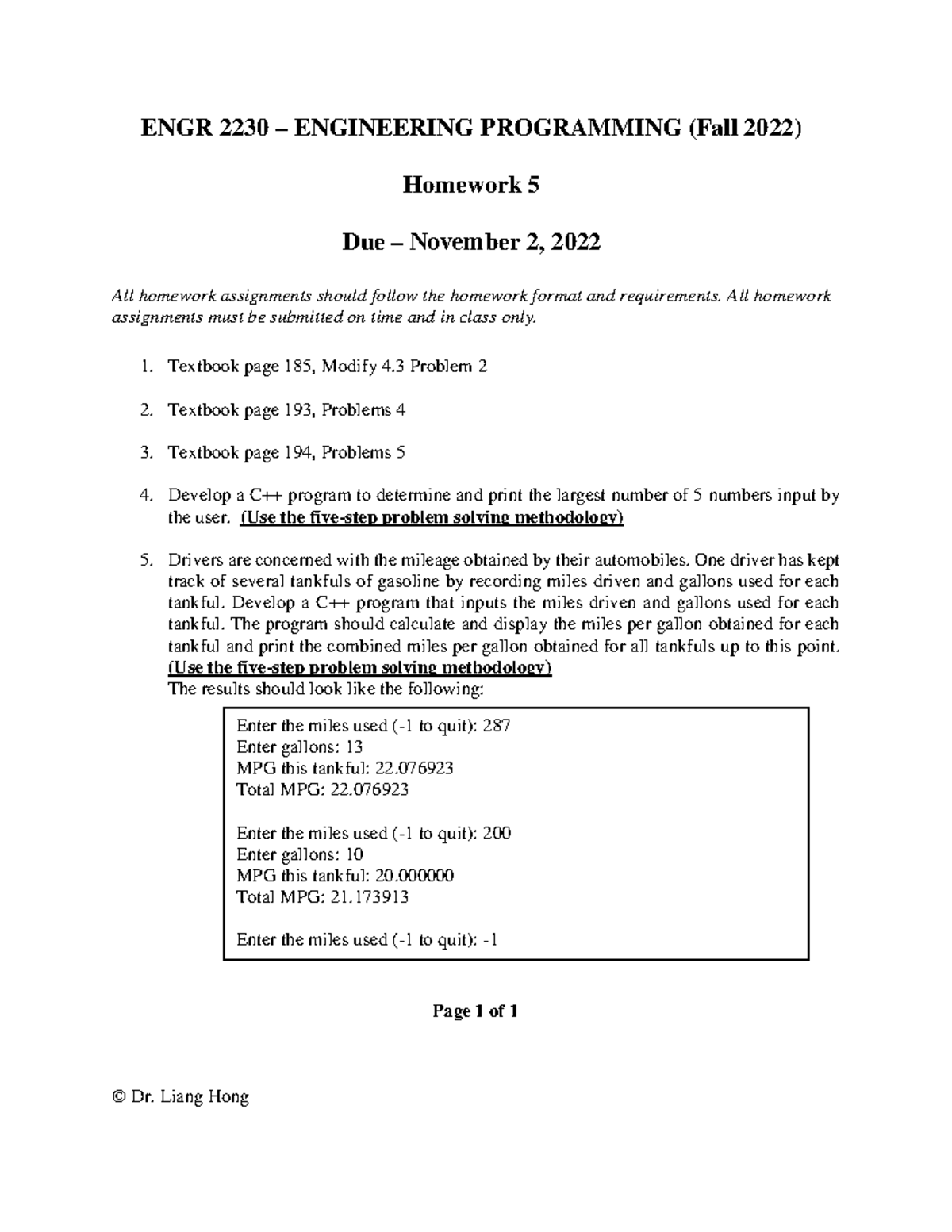 ENGR2230 Homework 5 - C++ Programming Tasks and Instructions - Studocu