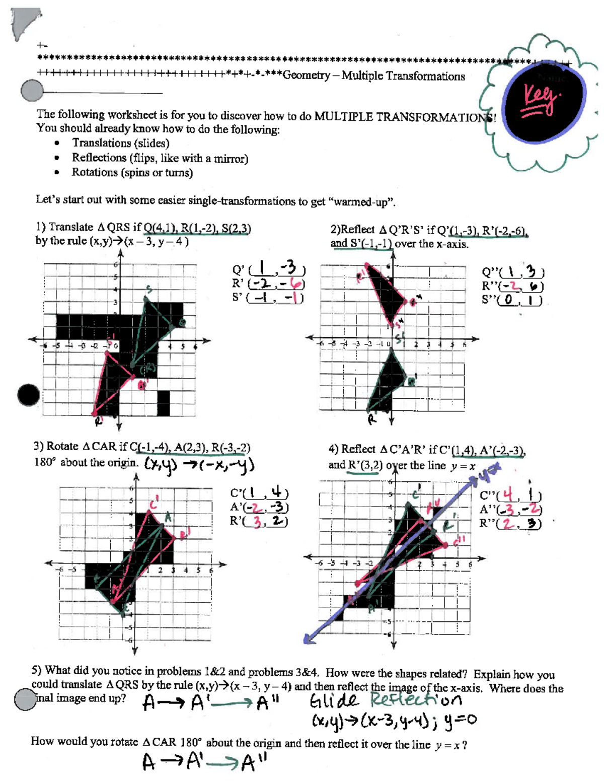 Multiple Transformations Worksheet Answers - Math 101 - Studocu