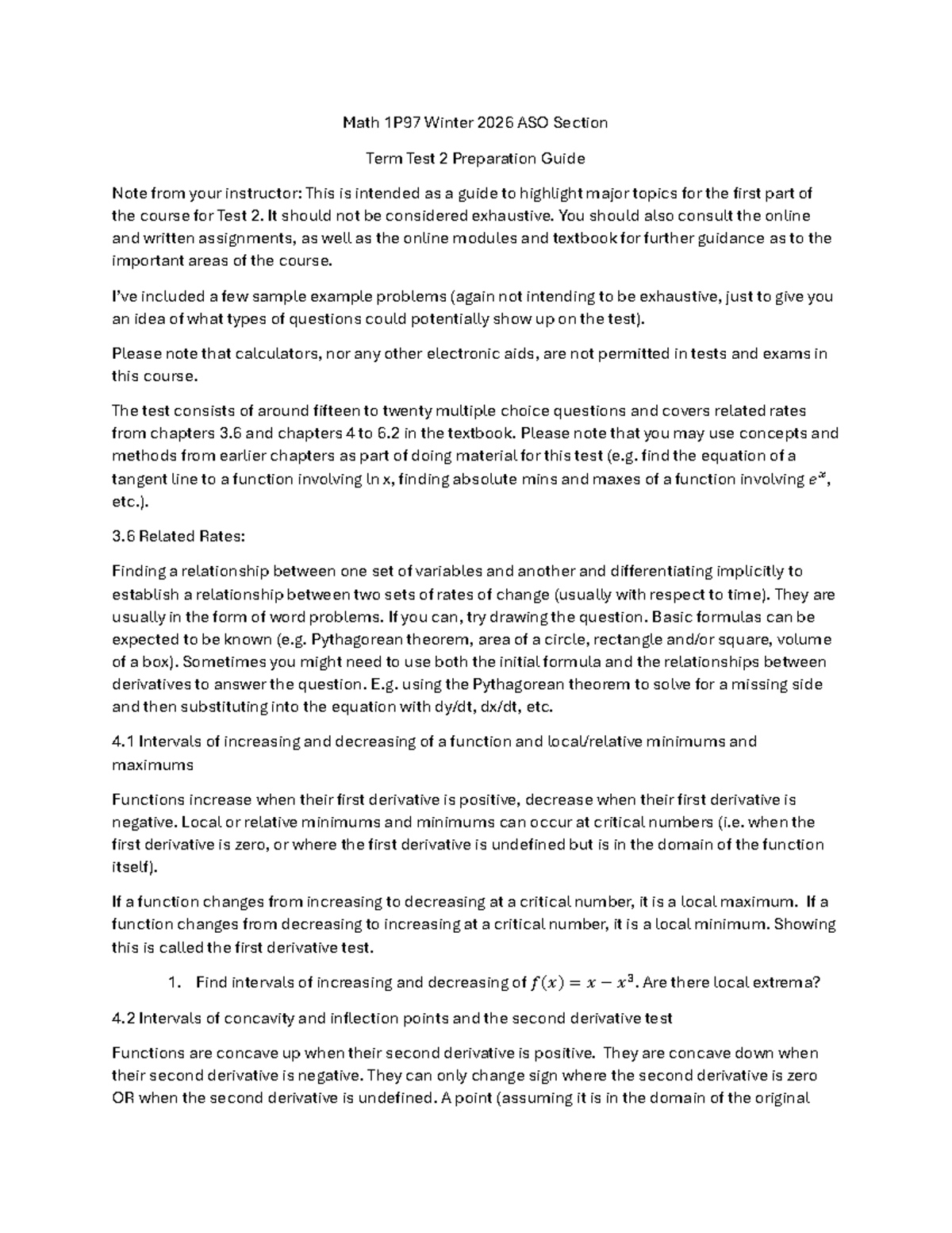 Math 1P97 Winter 2026 Term Test 2 Prep Notes - Studocu