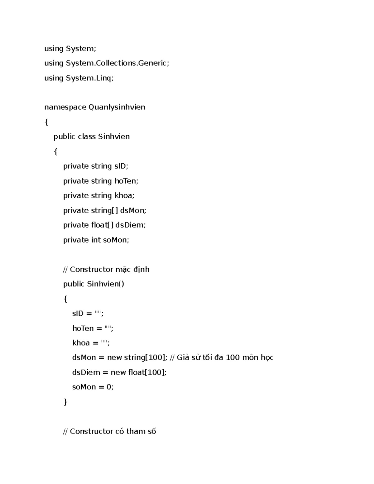 Quản lý Sinh Viên: Code C# cho Lớp Sinhvien (CS101) - Studocu