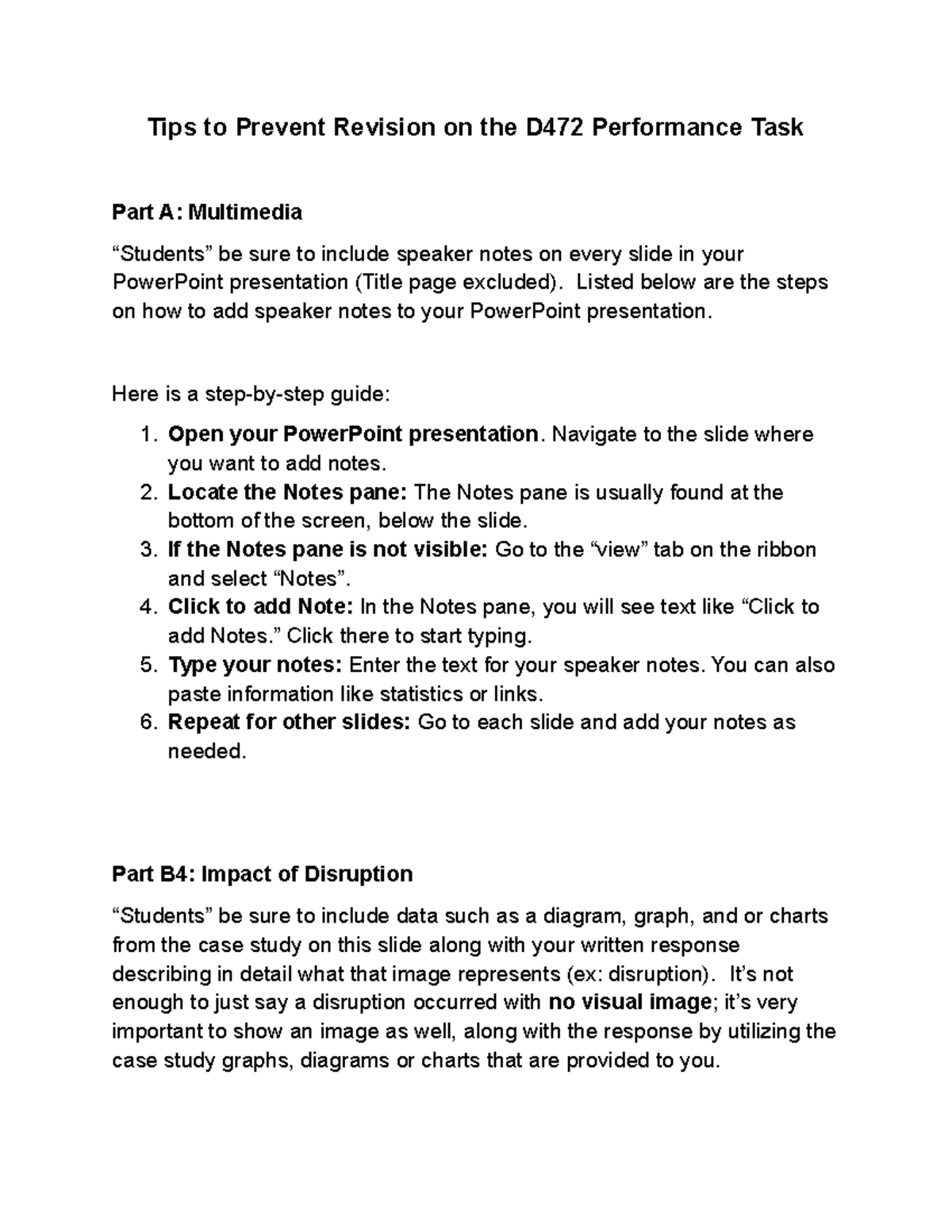D472 Performance Task Tips: Speaker Notes & Visuals Guide - Studocu