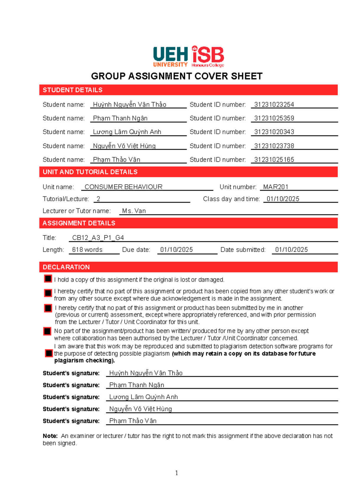 CB12 A3 P1 G4 Group Assignment Cover Sheet & Proposal - Studocu