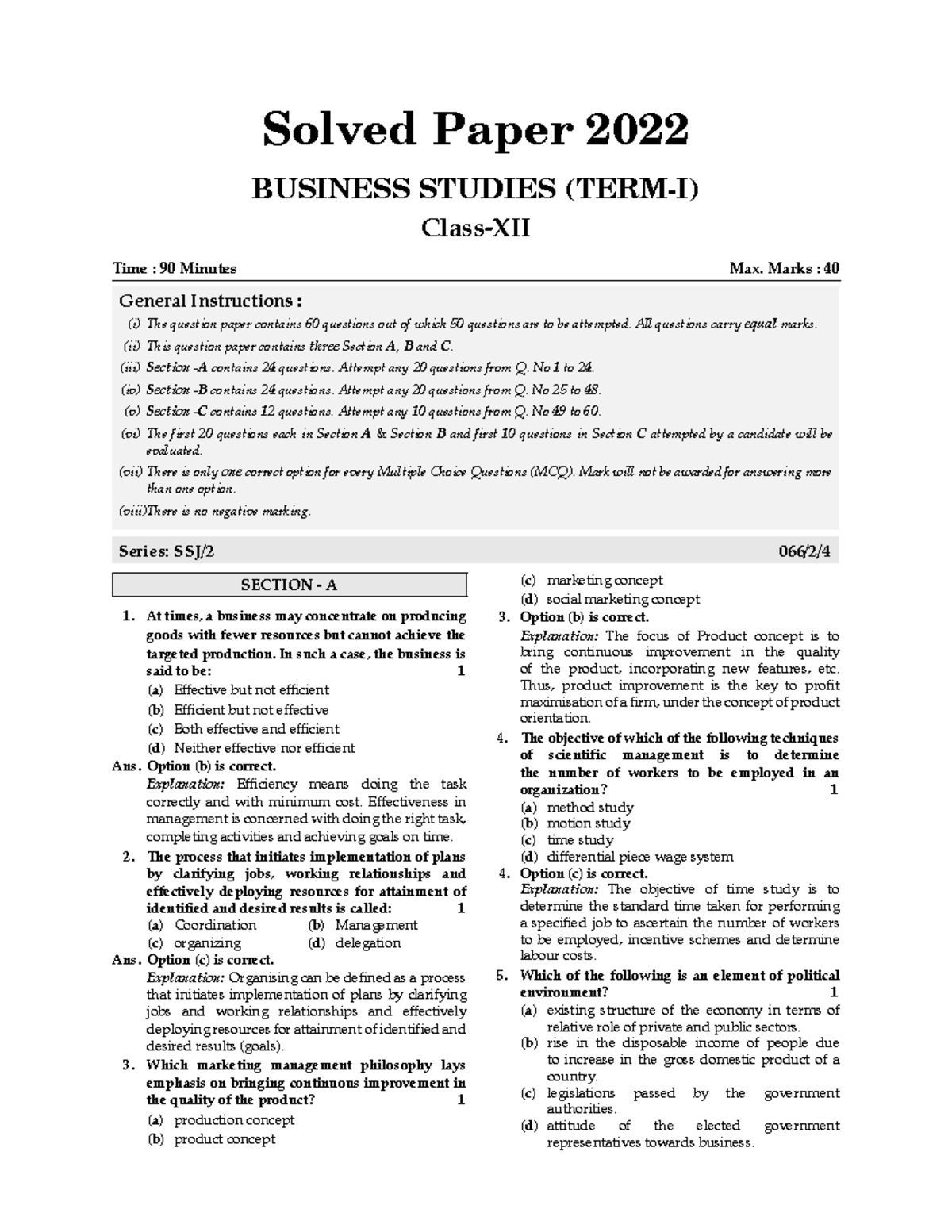 Solved Paper 2022: BUSINESS STUDIES Term I Exam Questions and Answers ...