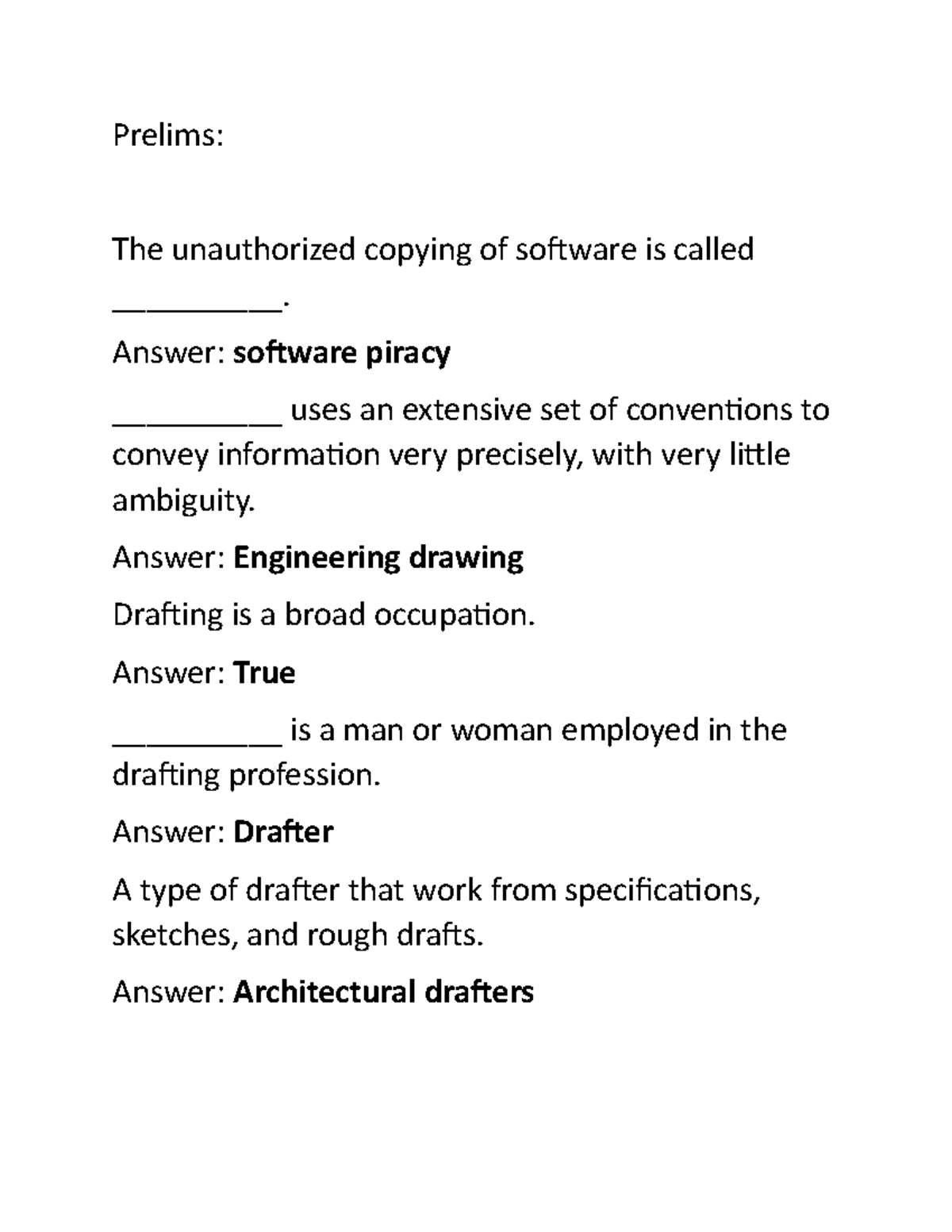 Computer Aided Drafting (CAD): Quiz & Exam Answers Compilation - Studocu