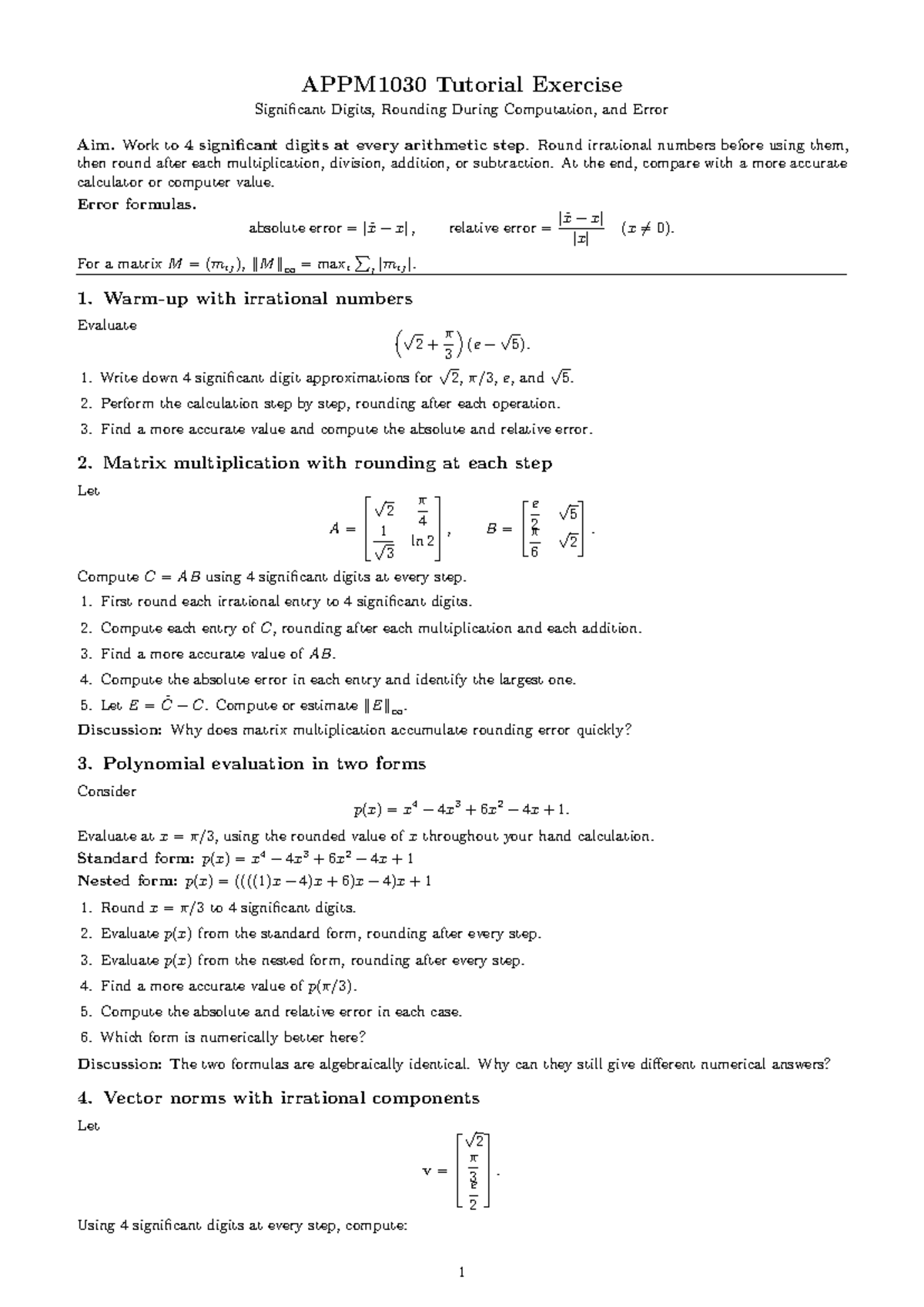 APPM1030 Tutorial: Significant Digits, Rounding, and Error Analysis ...