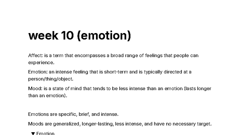 Week 10 Lecture Notes: Understanding Emotion and Affect - Studocu