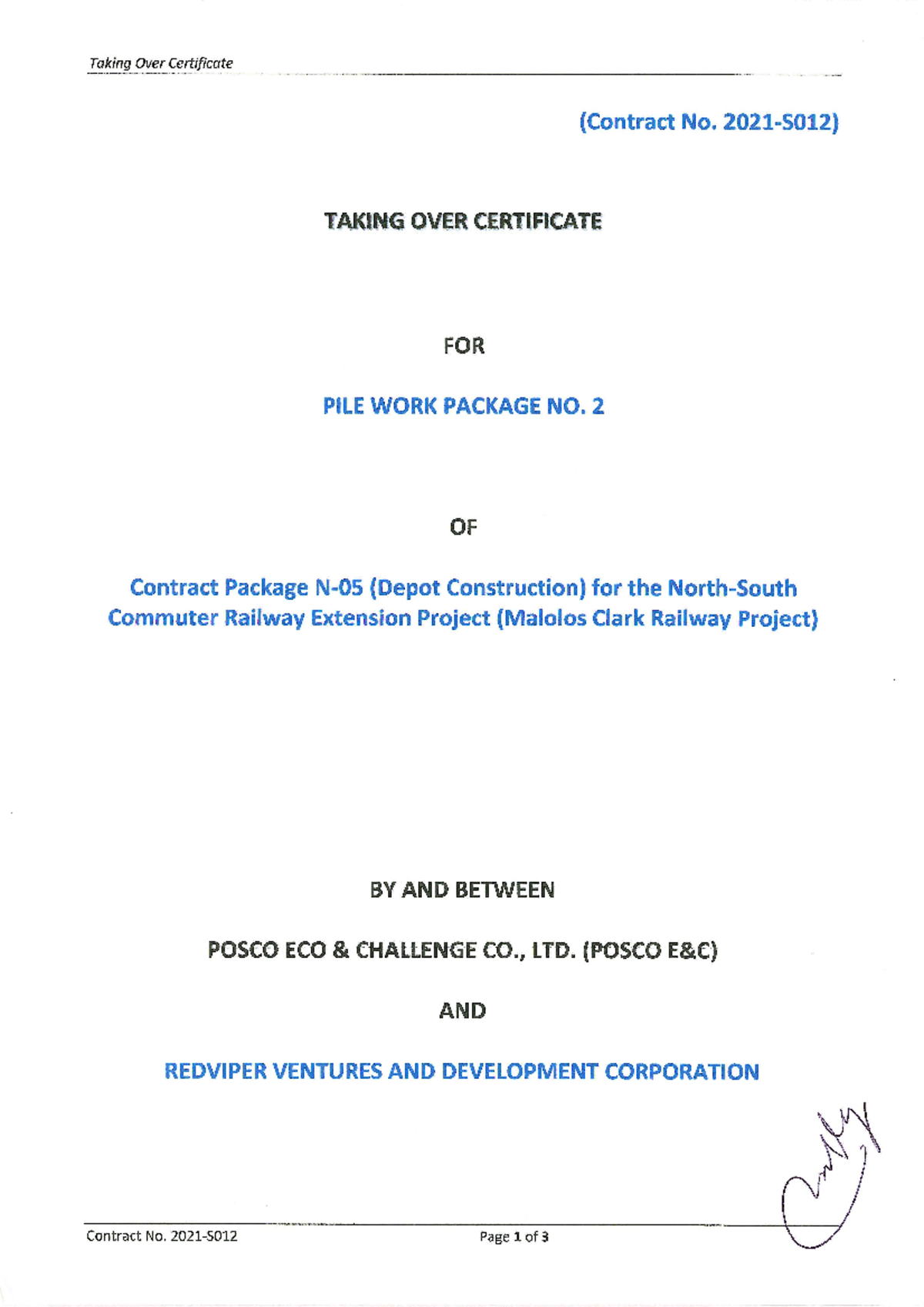 Taking-Over Certificate posco signed - Taking Over Certificate ...