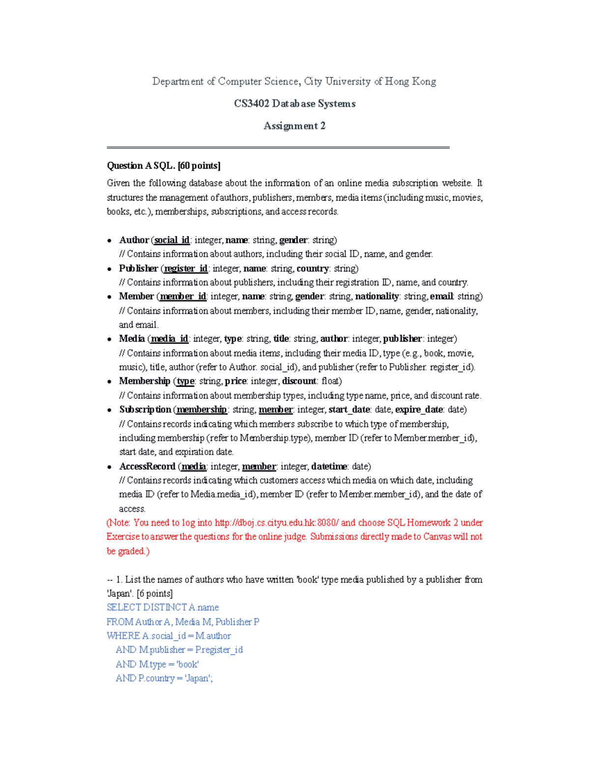 CS3402 Database Systems Assignment 2 Solutions: SQL & Relational ...