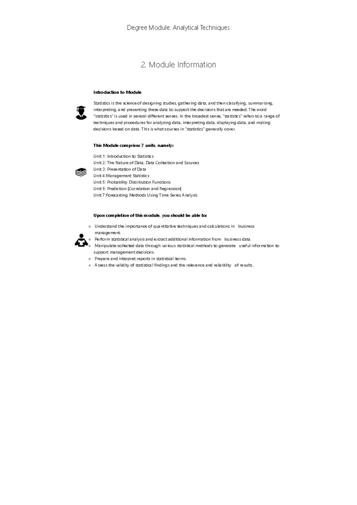 Degree Module: Analytical Techniques in Statistics and Data Analysis ...