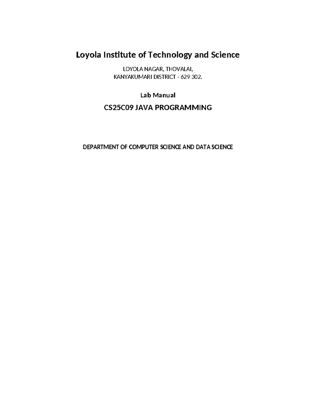 CS25C09 Java Programming Lab Manual for AI & Data Science VI Semester ...