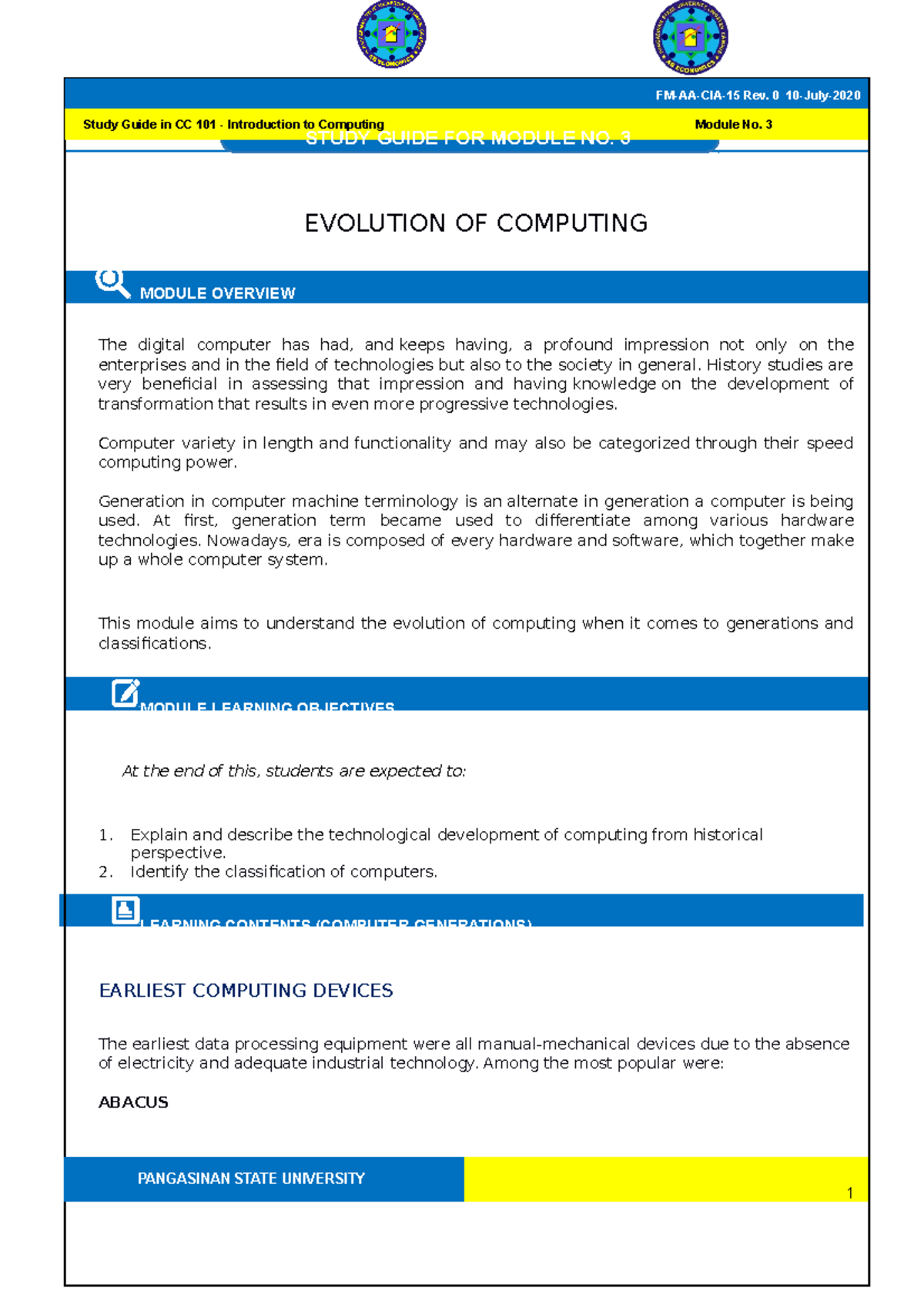 CC 101: Study Guide on the Evolution of Computing Generations - Studocu