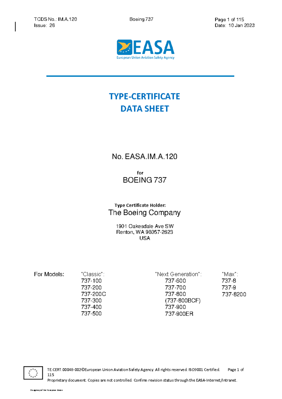 EASA TCDS IM A 120 for Boeing 737 - Type Certificate Data Sheet - Issue ...