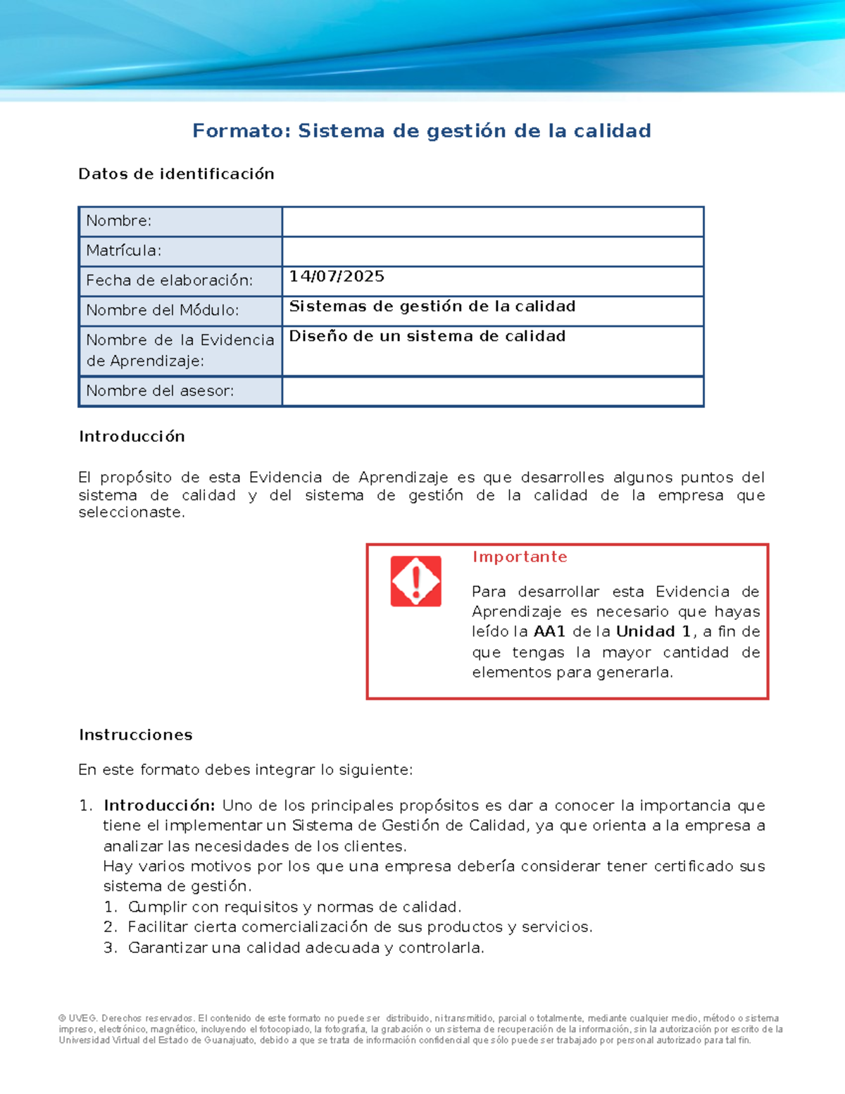 Diseño de un Sistema de Gestión de Calidad - UVEG - Document Preview