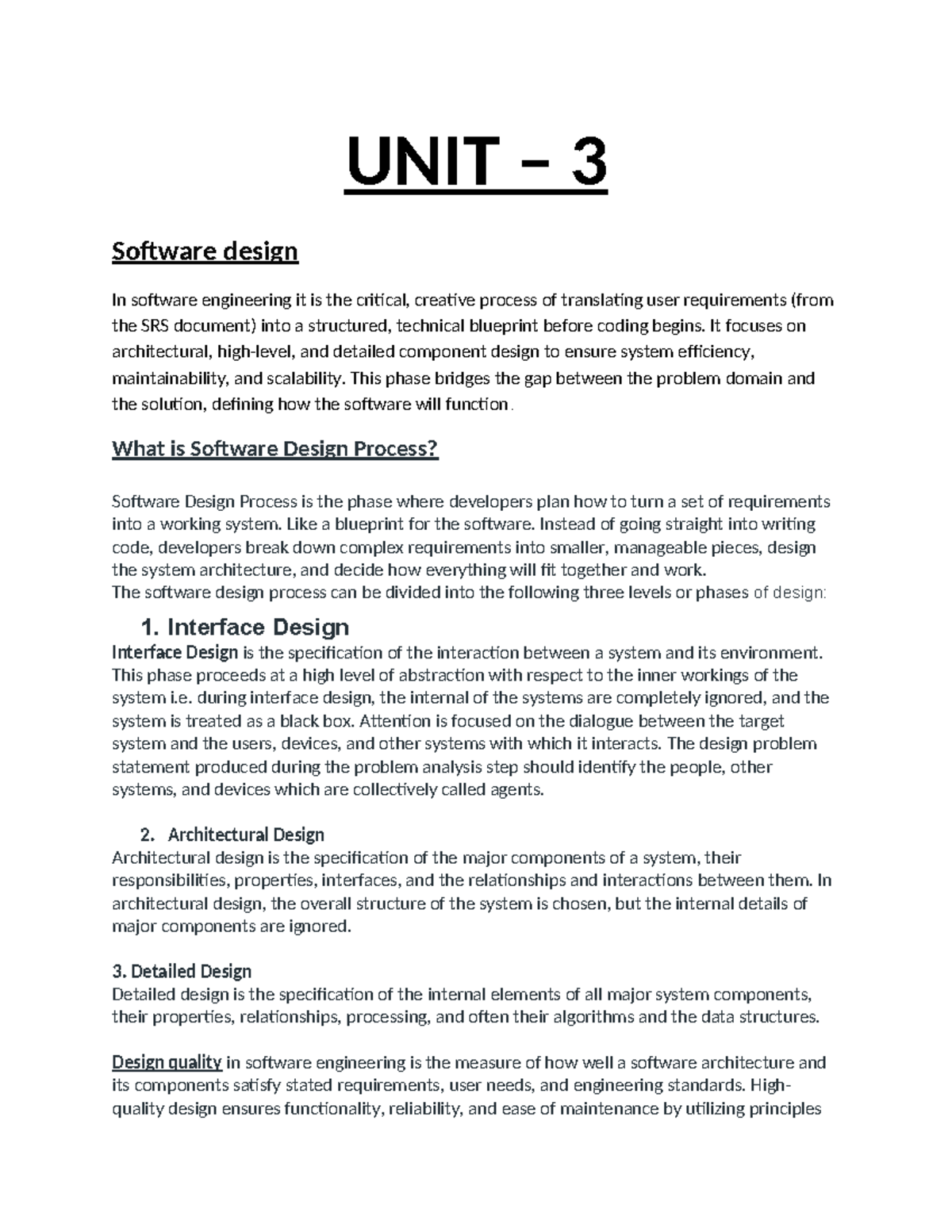 UNIT 3: Software Design Process in Software Engineering - Studocu