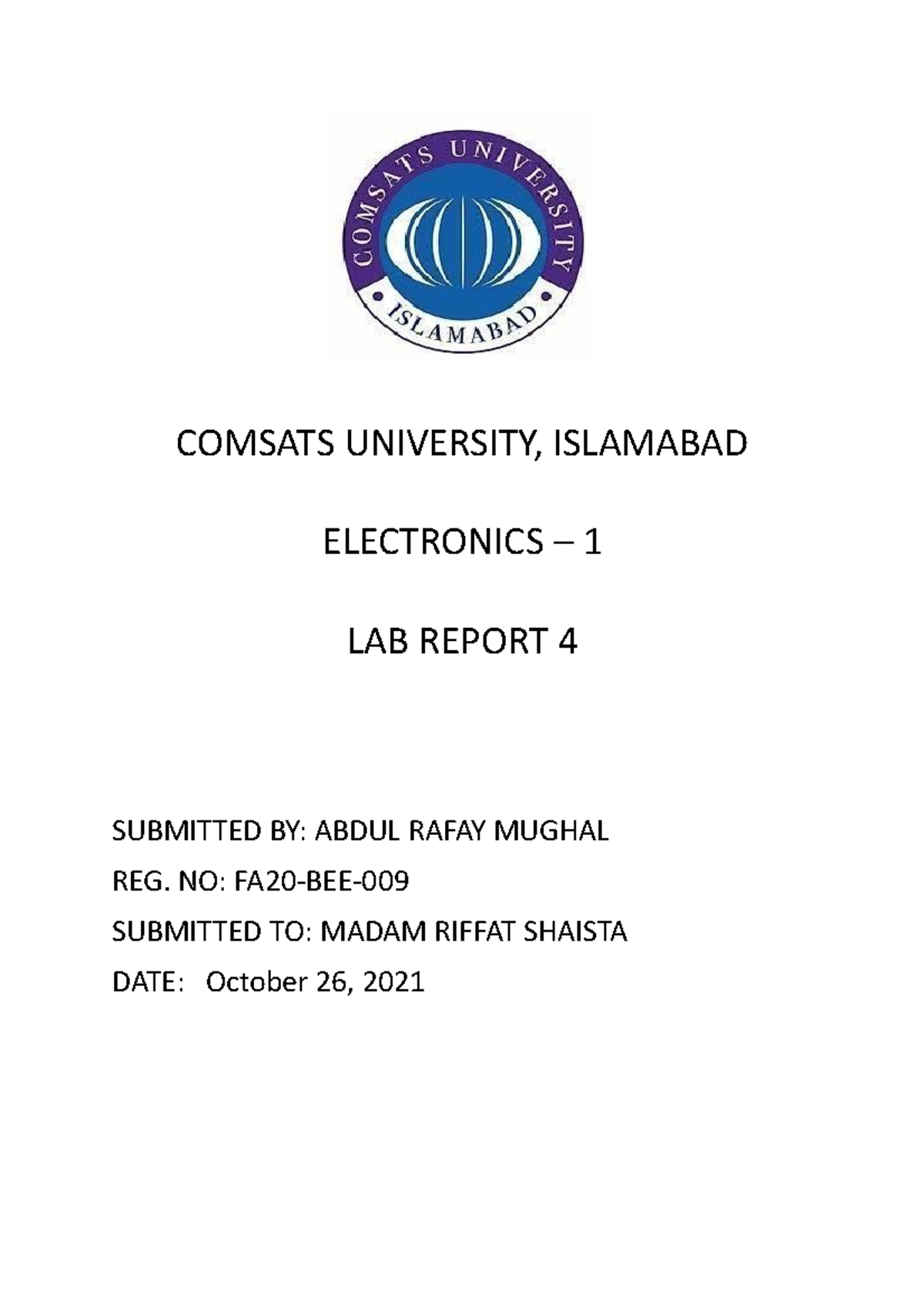 Lab Report 4 - Electronics 1 (FA20-BEE) - Studocu