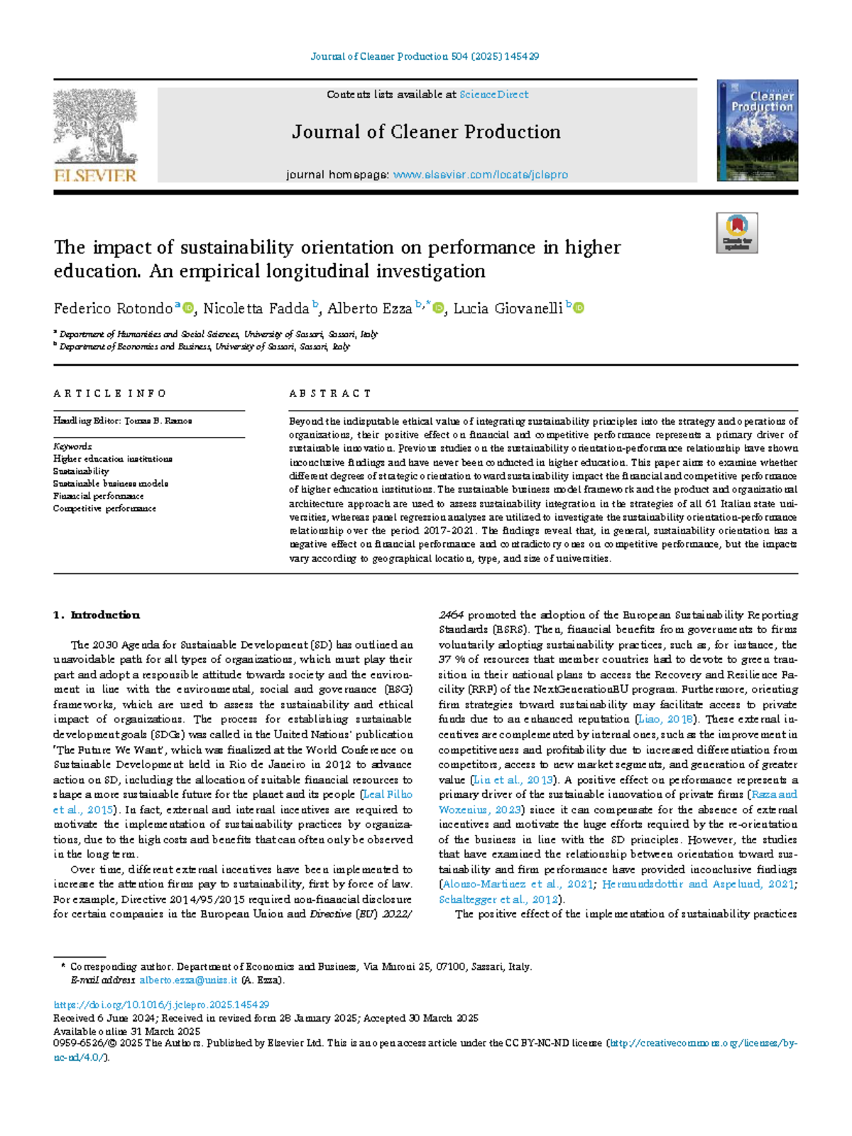 The Impact of Sustainability Orientation on Performance in Higher ...