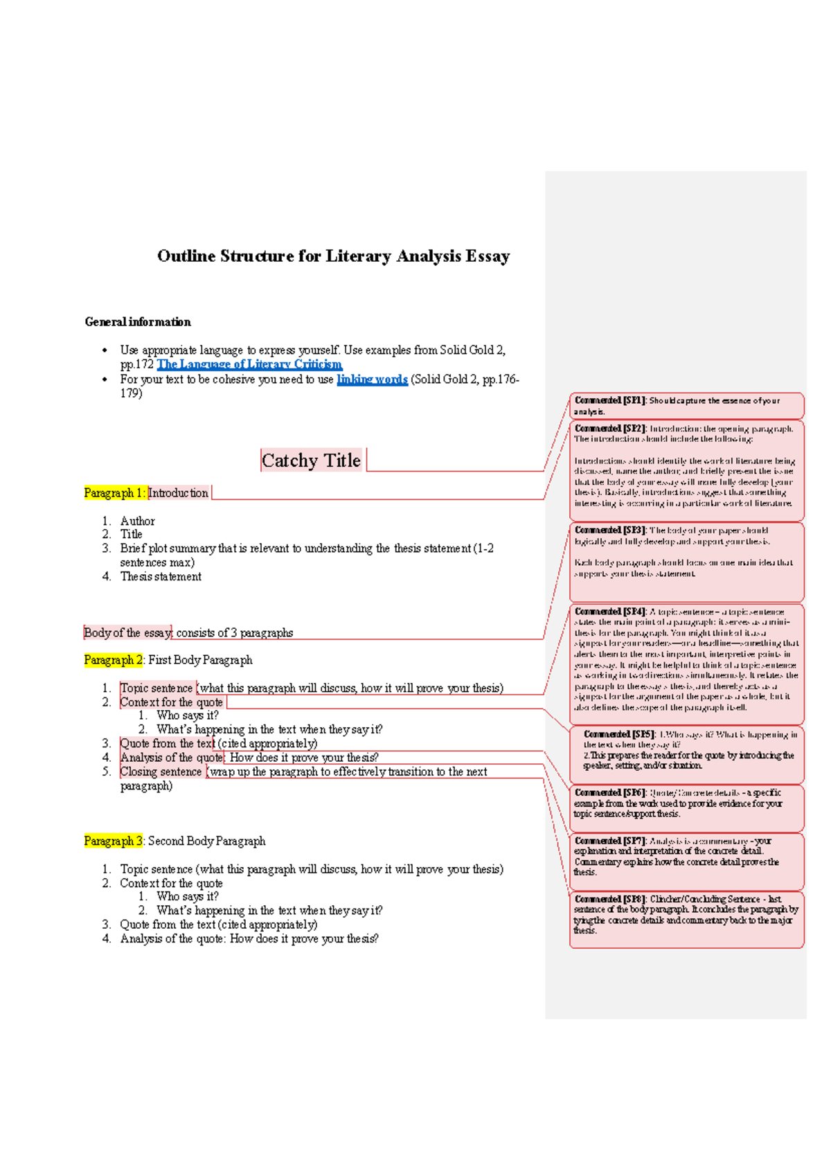 English 6. Guide to Structuring a Literary Analysis Essay - Studocu