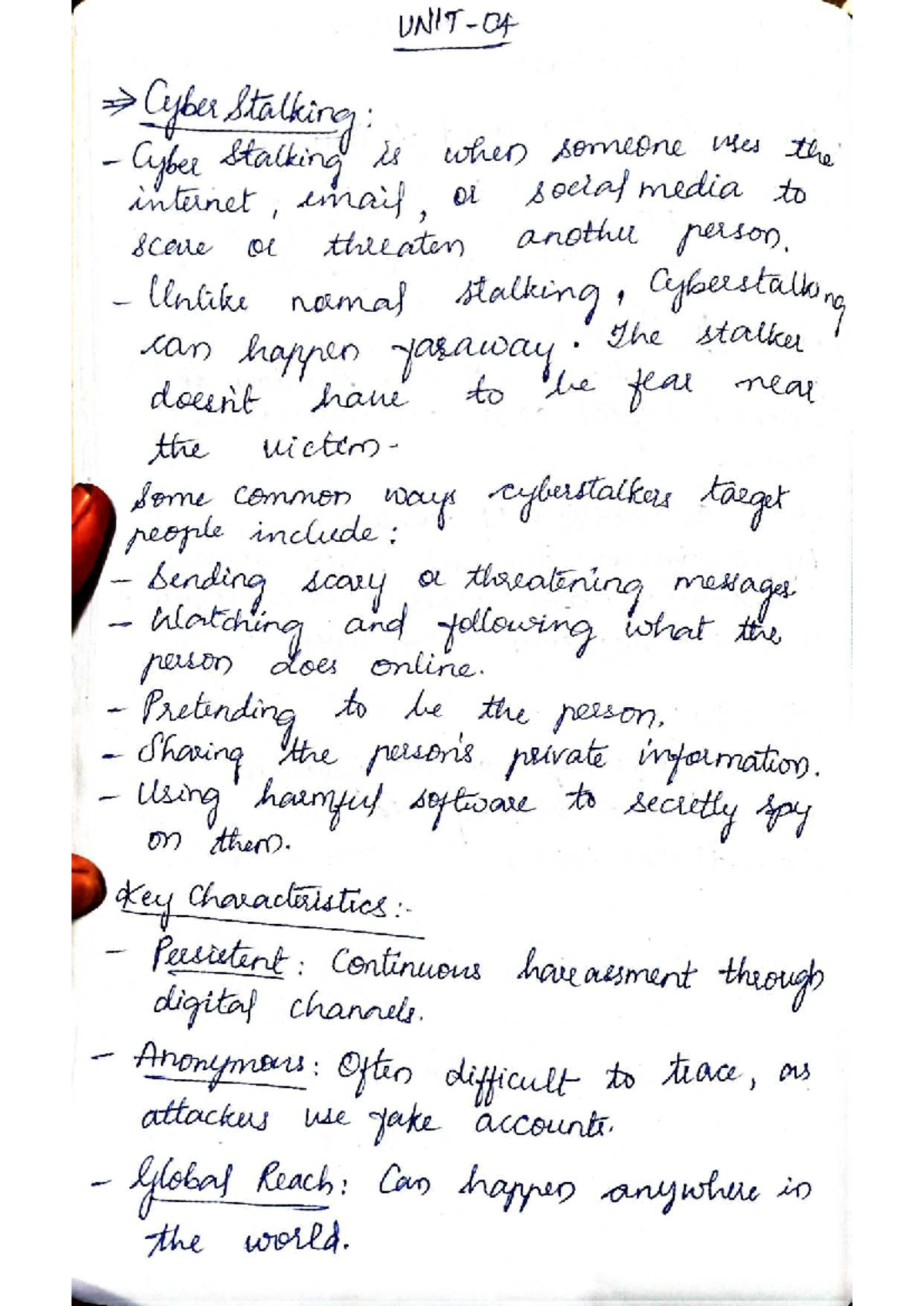 Ccidf Unit 4 - Detailed Notes on Cyber Stalking and Digital Forensics ...