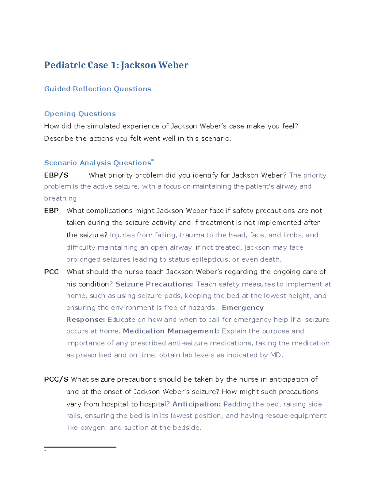 Pediatric Case Study: Jackson Weber Reflection & Care Strategies - Studocu