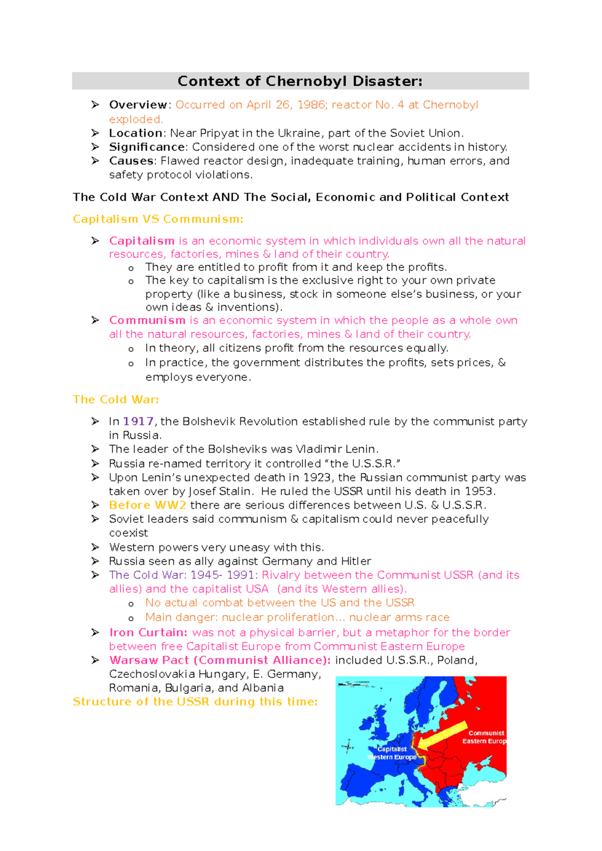 Chernobyl Notes - Context of Chernobyl Disaster: Overview: Occurred on ...