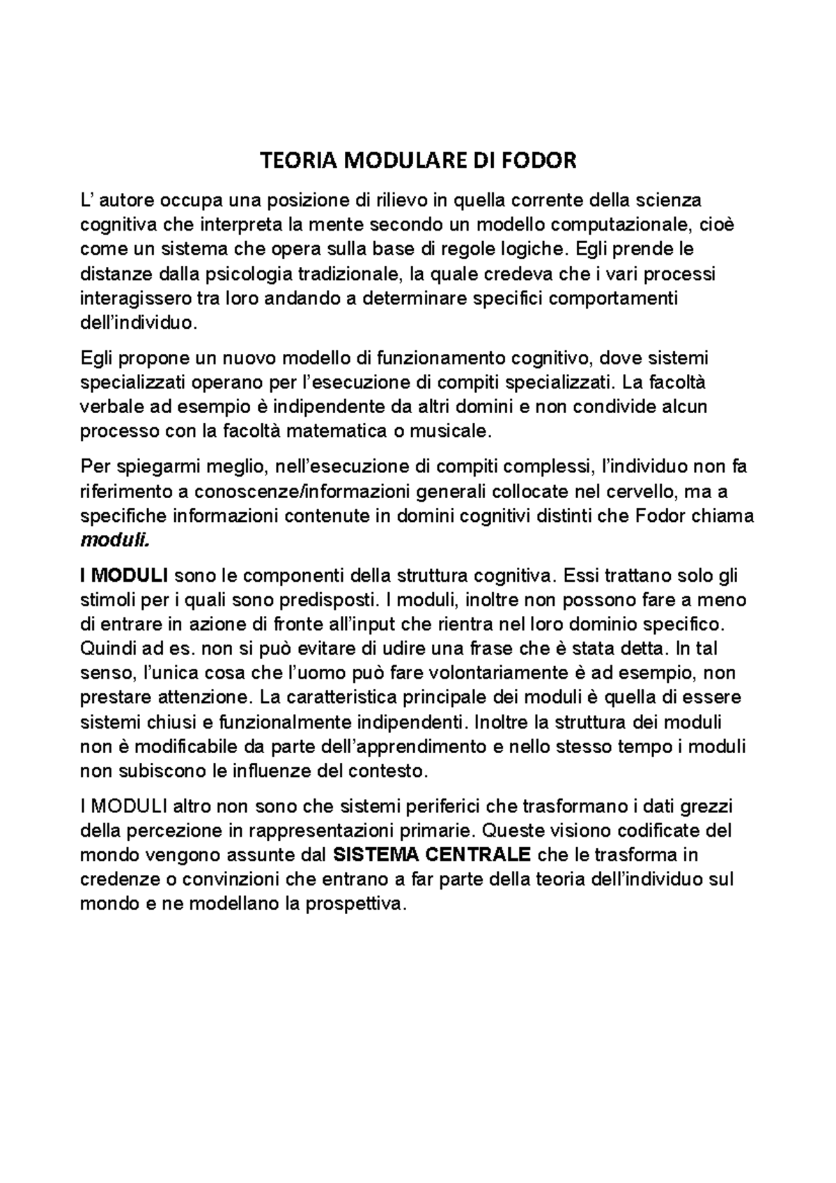 Teoria di Fodor: Approfondimenti sulla Modularità e Intelligenze ...