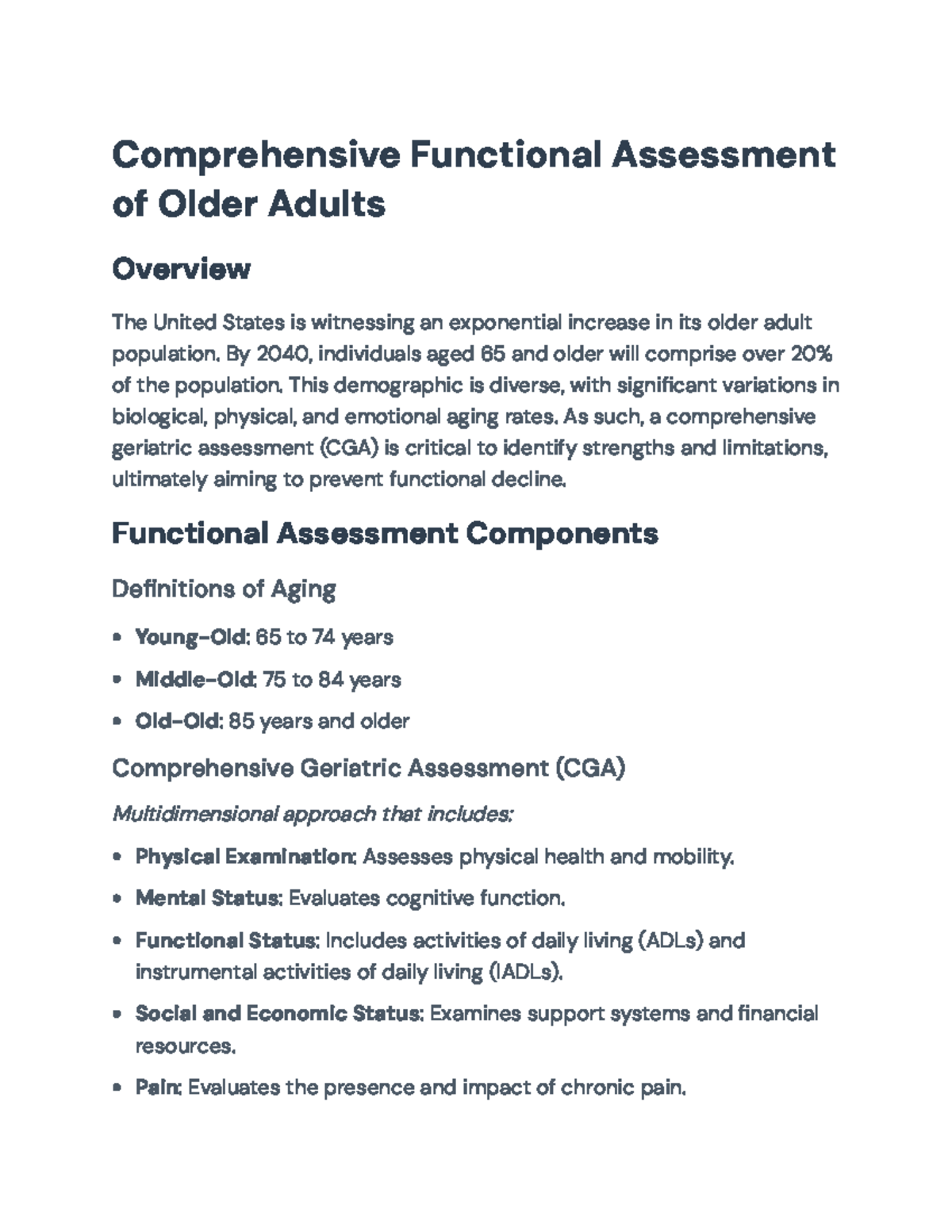 Comprehensive Geriatric Assessment of Older Adults: A Functional ...