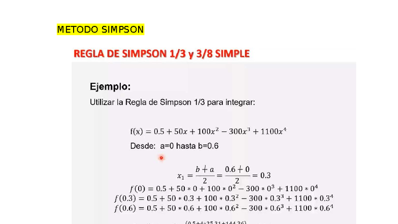 Método Simpson (1/3) y Ejemplo Simple en Integración - Studocu