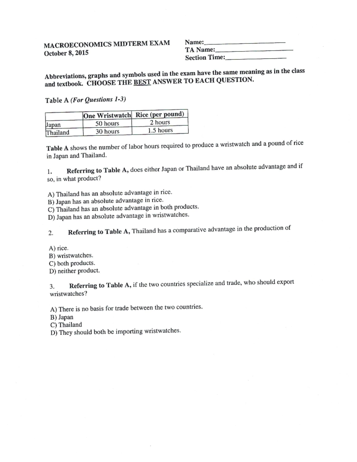 MACROECONOMICS MIDTERM EXAM 2015: Key Concepts & Questions - Studocu
