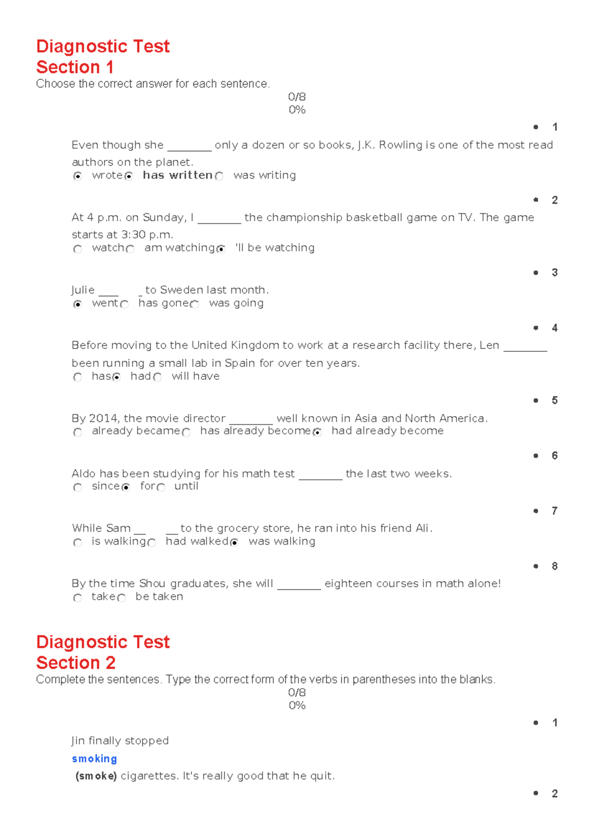 Diagnostic Test Answers: Section 1-7 Solutions and Explanations - Studocu