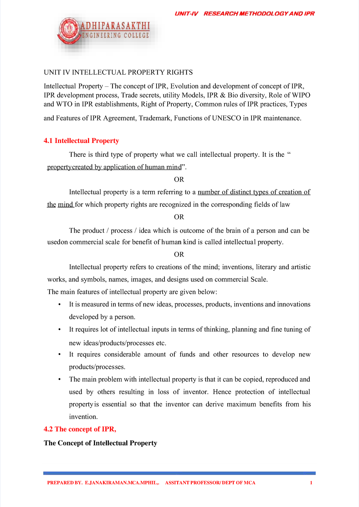 RMI - Unit 4 - Intellectual Property Rights Overview and Notes - Studocu