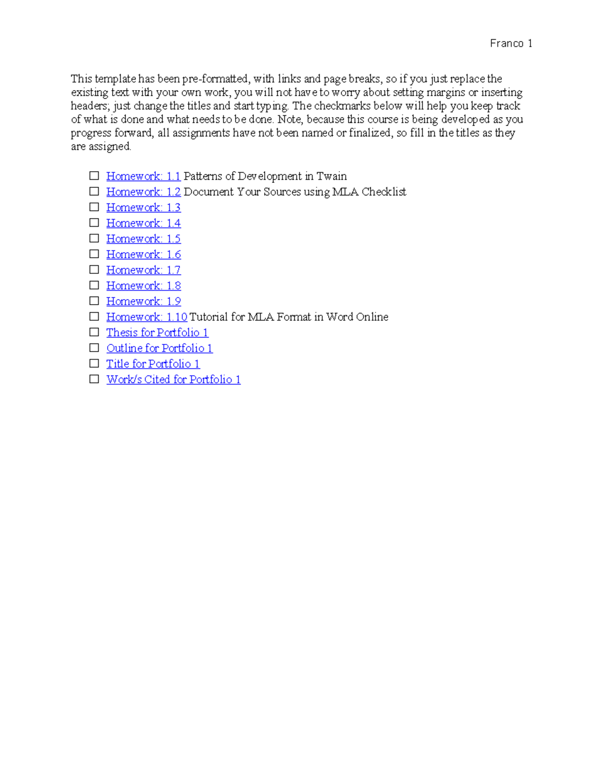 ENC1101 Portfolio I: Working Draft Template and Guidelines - Studocu