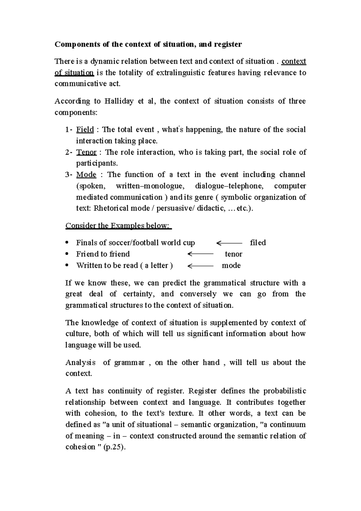Components of Context of Situation and Register Analysis - Studocu
