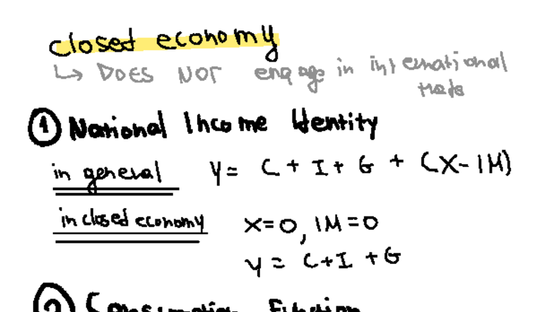 Closed Economy Notes: National Income & Consumption Functions - Studocu