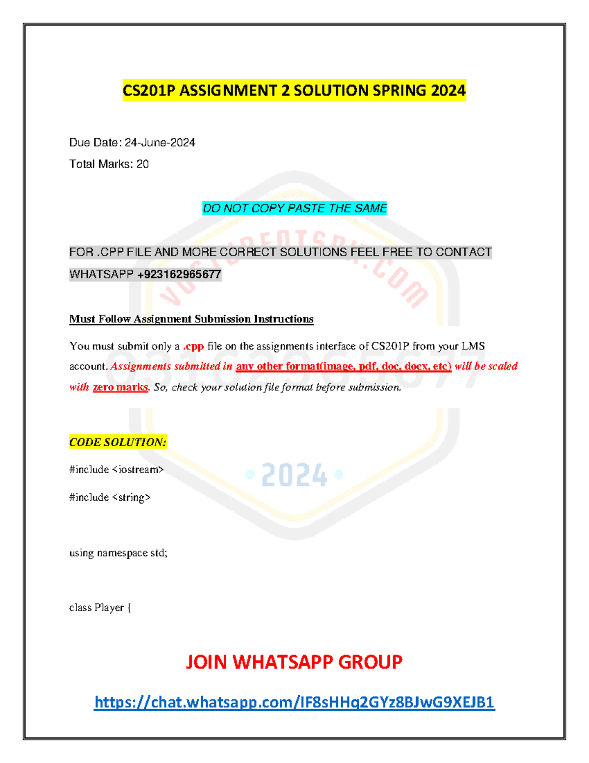 CS201P Assignment 2 Solution Spring 2024 - JOIN WHATSAPP GROUP CS201P ...