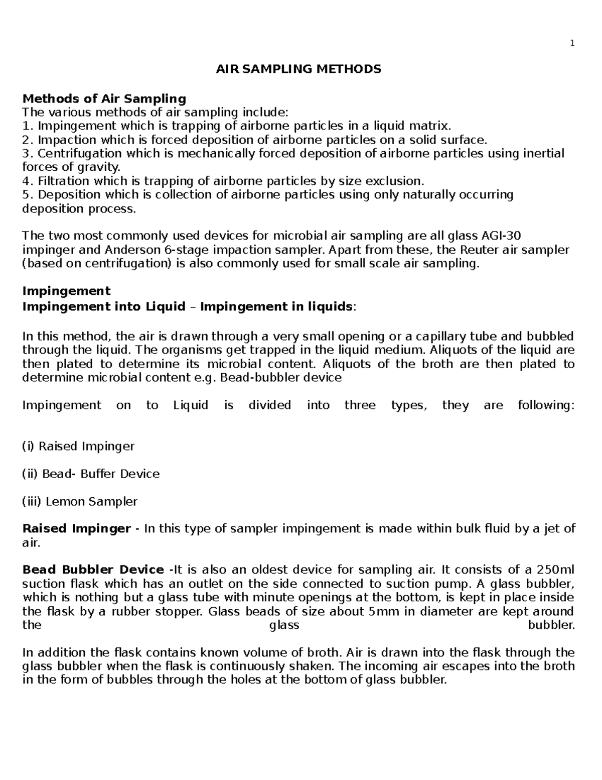 Air Sampling Methods: Techniques and Devices Overview - Studocu