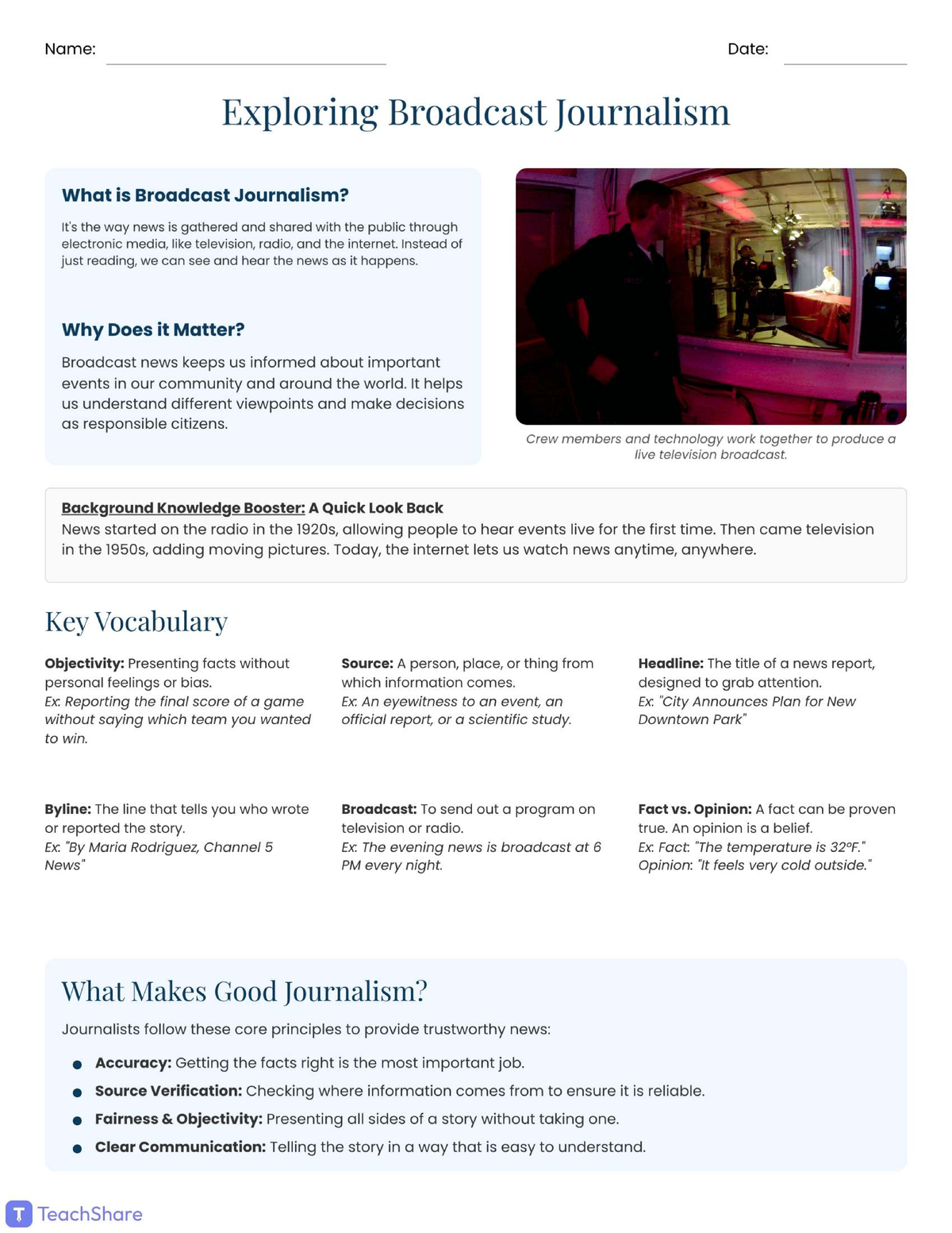 Introduction to Broadcast Journalism: Key Concepts & Practices - Studocu